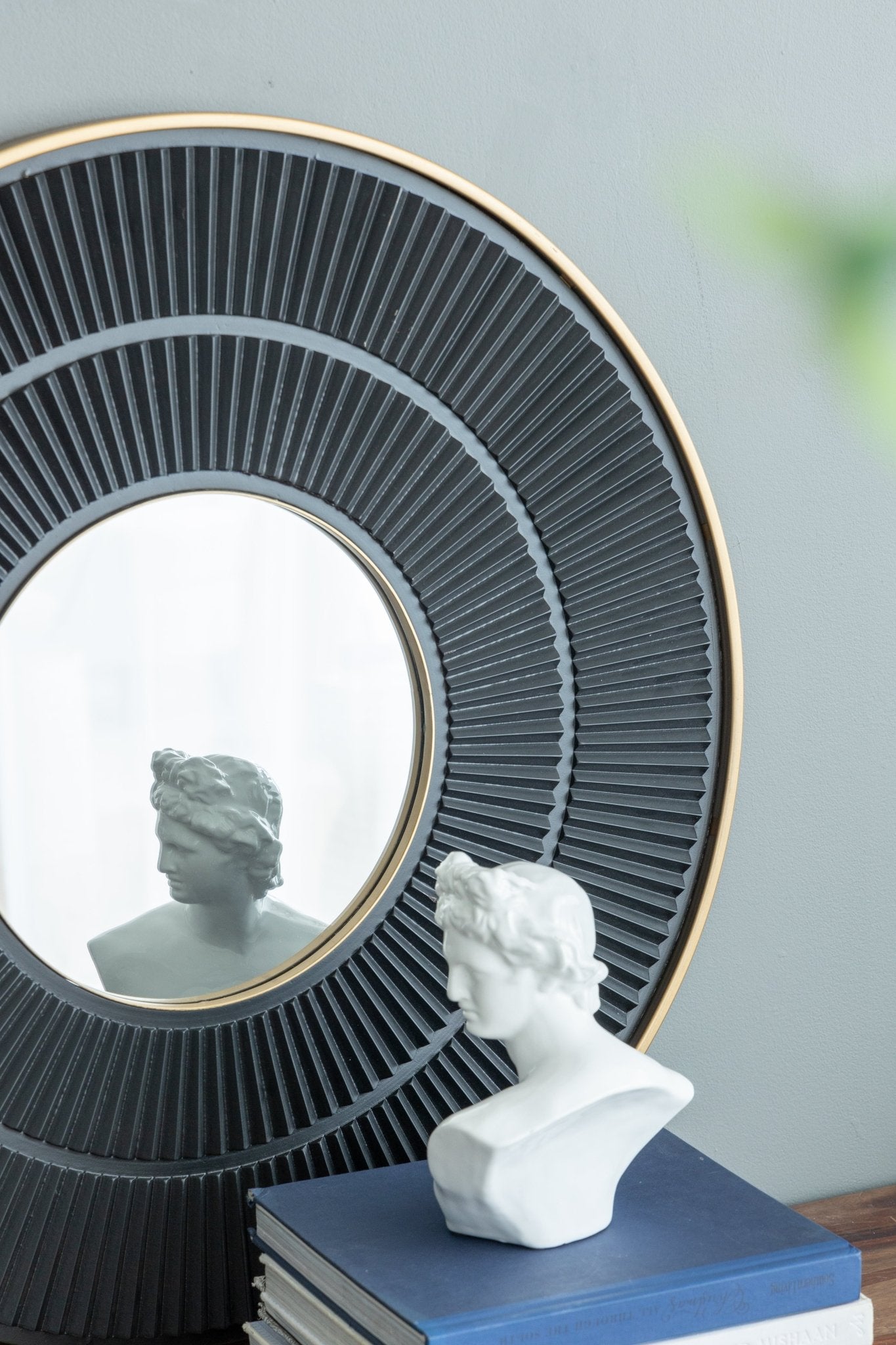 Round Wall Mirror with Carved Pleated Pattern - Mirrors