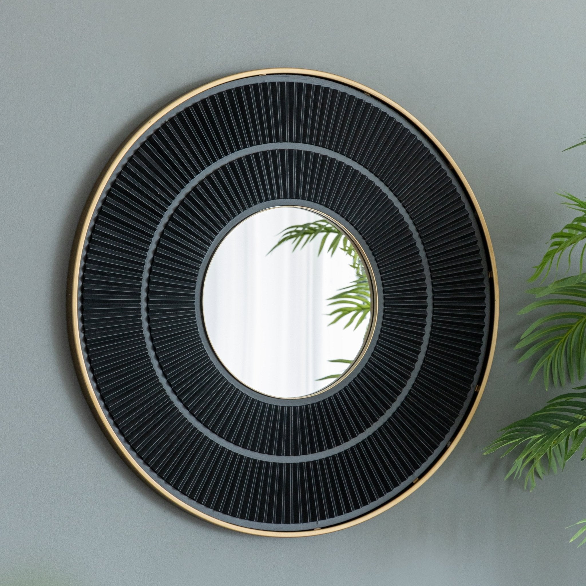 Round Wall Mirror with Carved Pleated Pattern - Mirrors