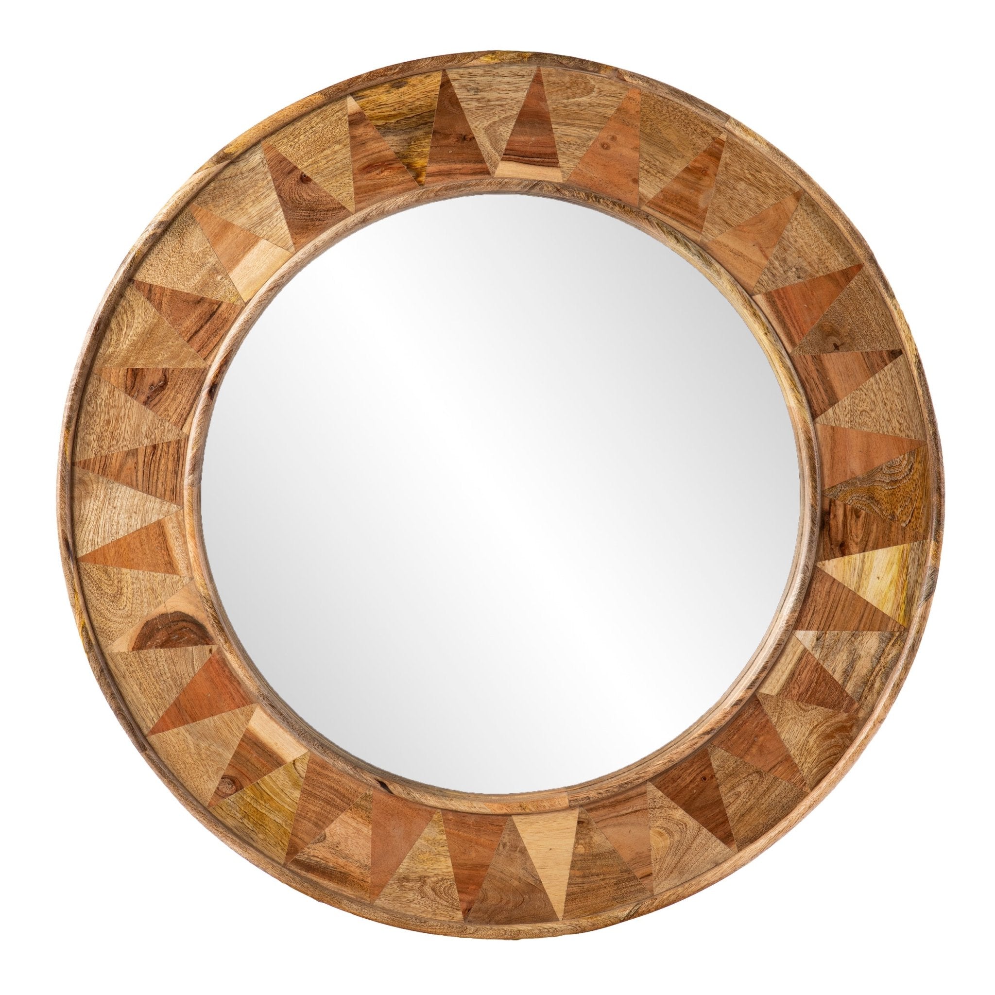 Round Wall Mirror with Solid Wood Frame - Mirrors