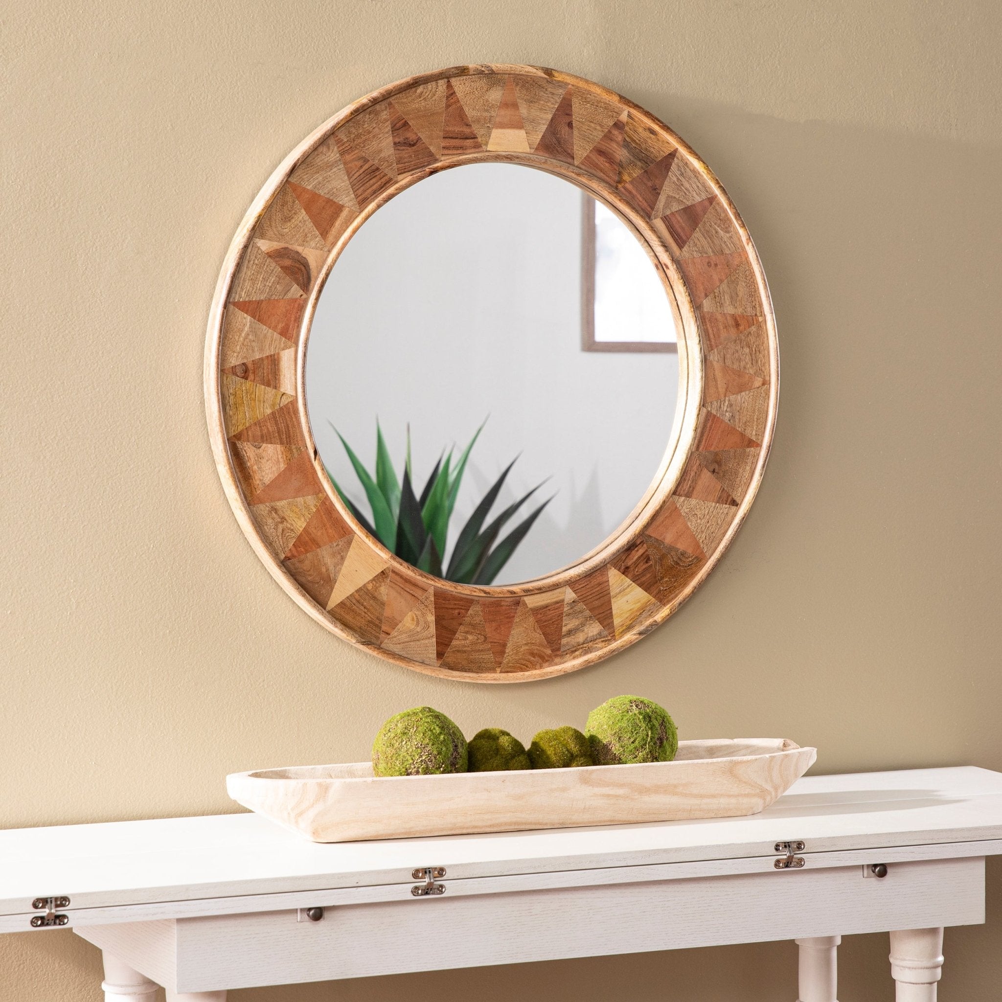 Round Wall Mirror with Solid Wood Frame - Mirrors