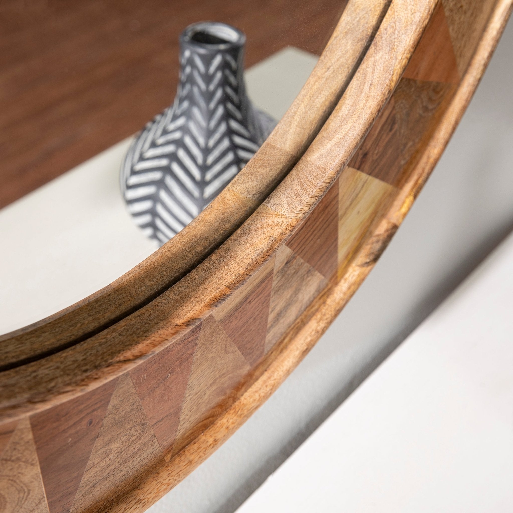 Round Wall Mirror with Solid Wood Frame - Mirrors