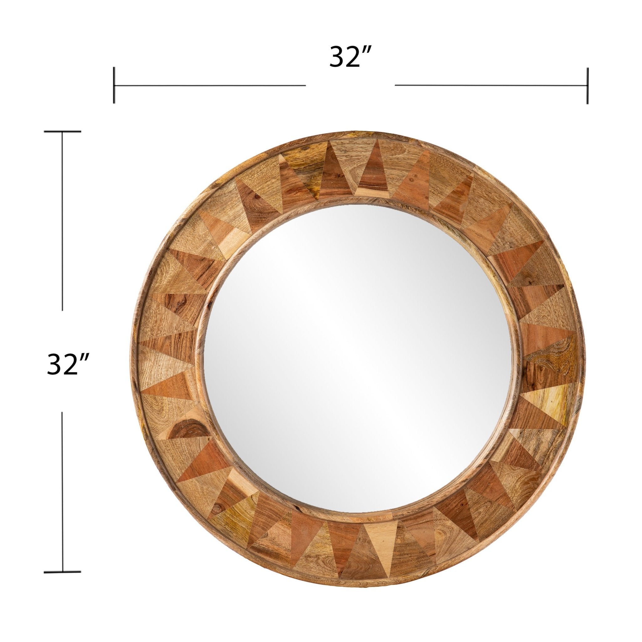 Round Wall Mirror with Solid Wood Frame - Mirrors