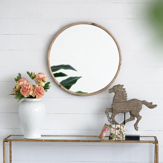 Round Wall Mirror with Wood Frame - Mirrors