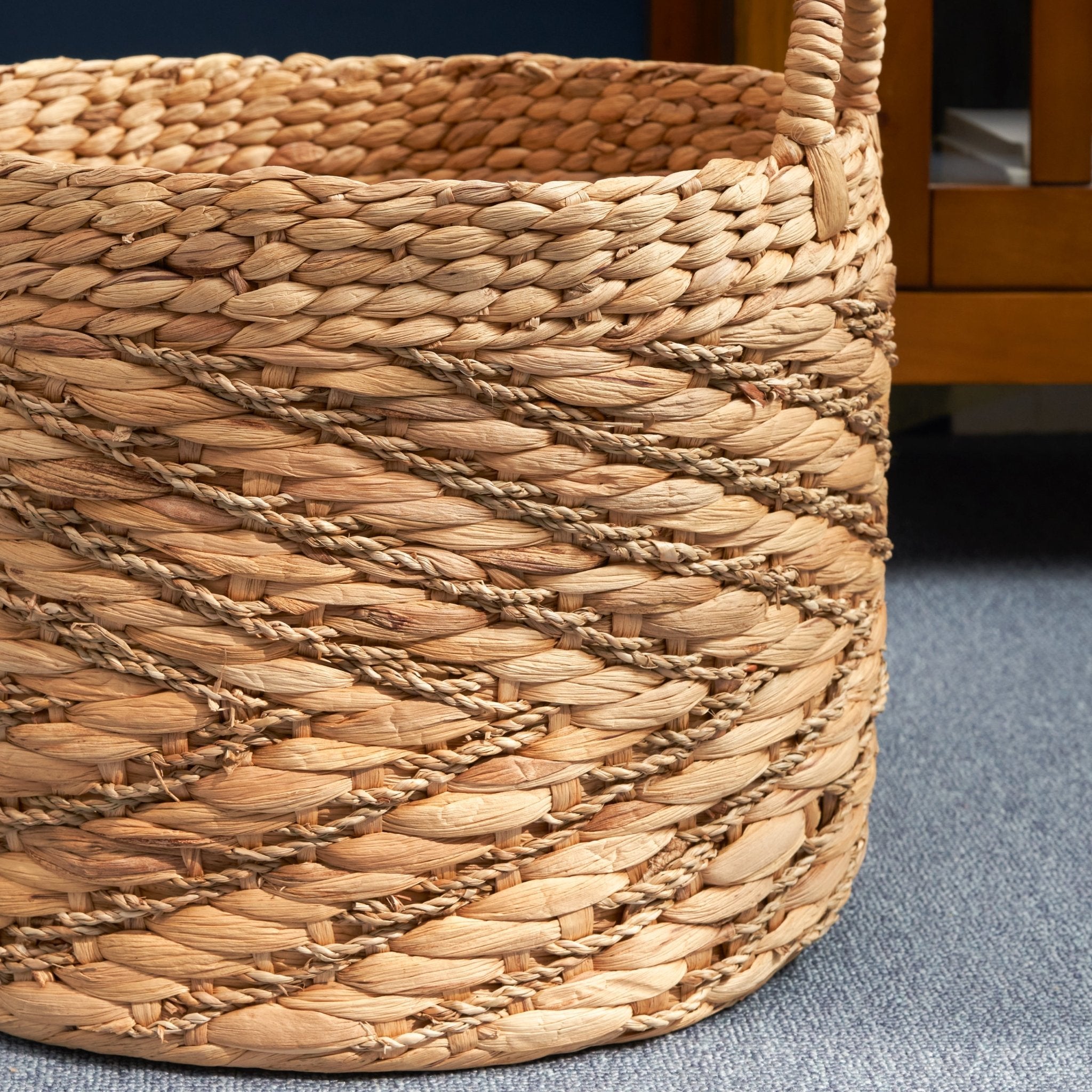 Round Woven Storage Basket with Handles - Baskets