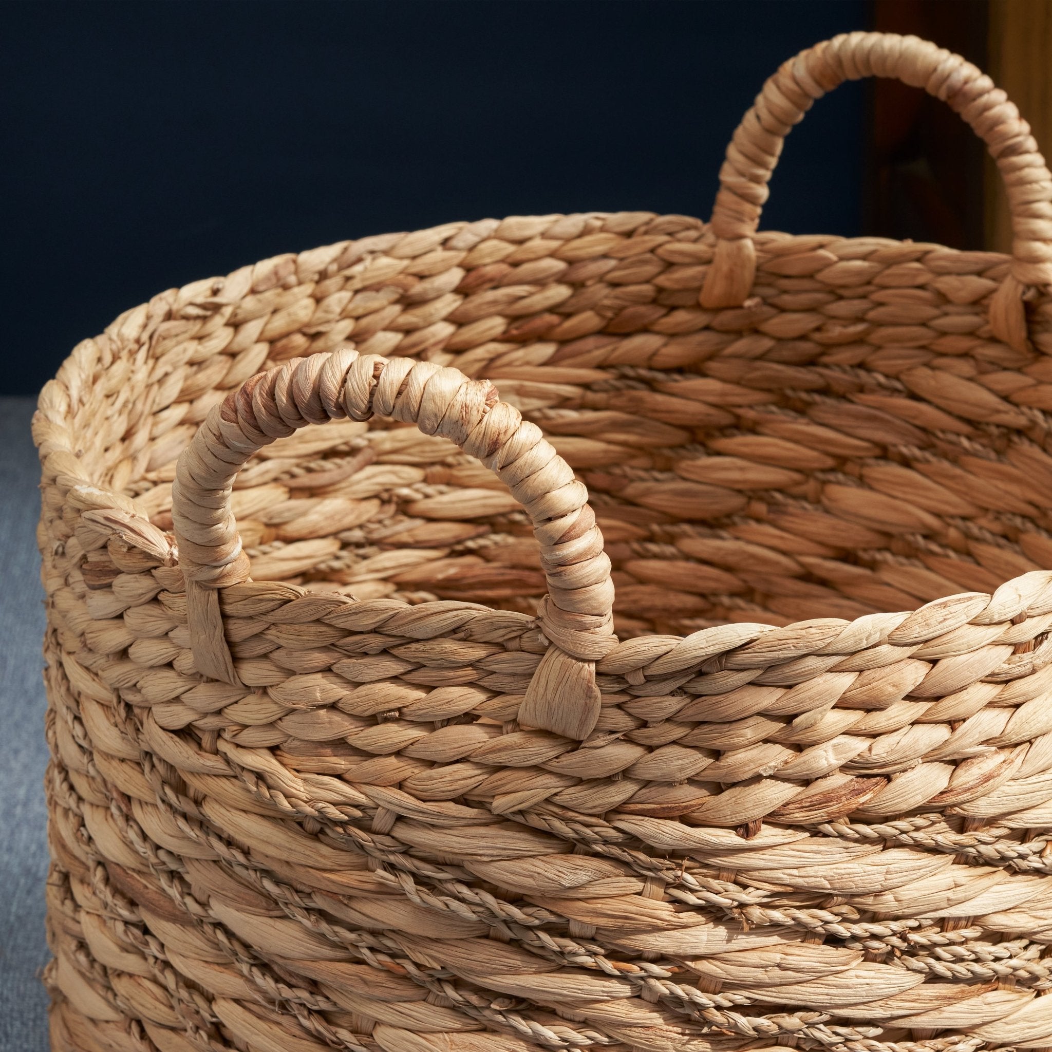 Round Woven Storage Basket with Handles - Baskets