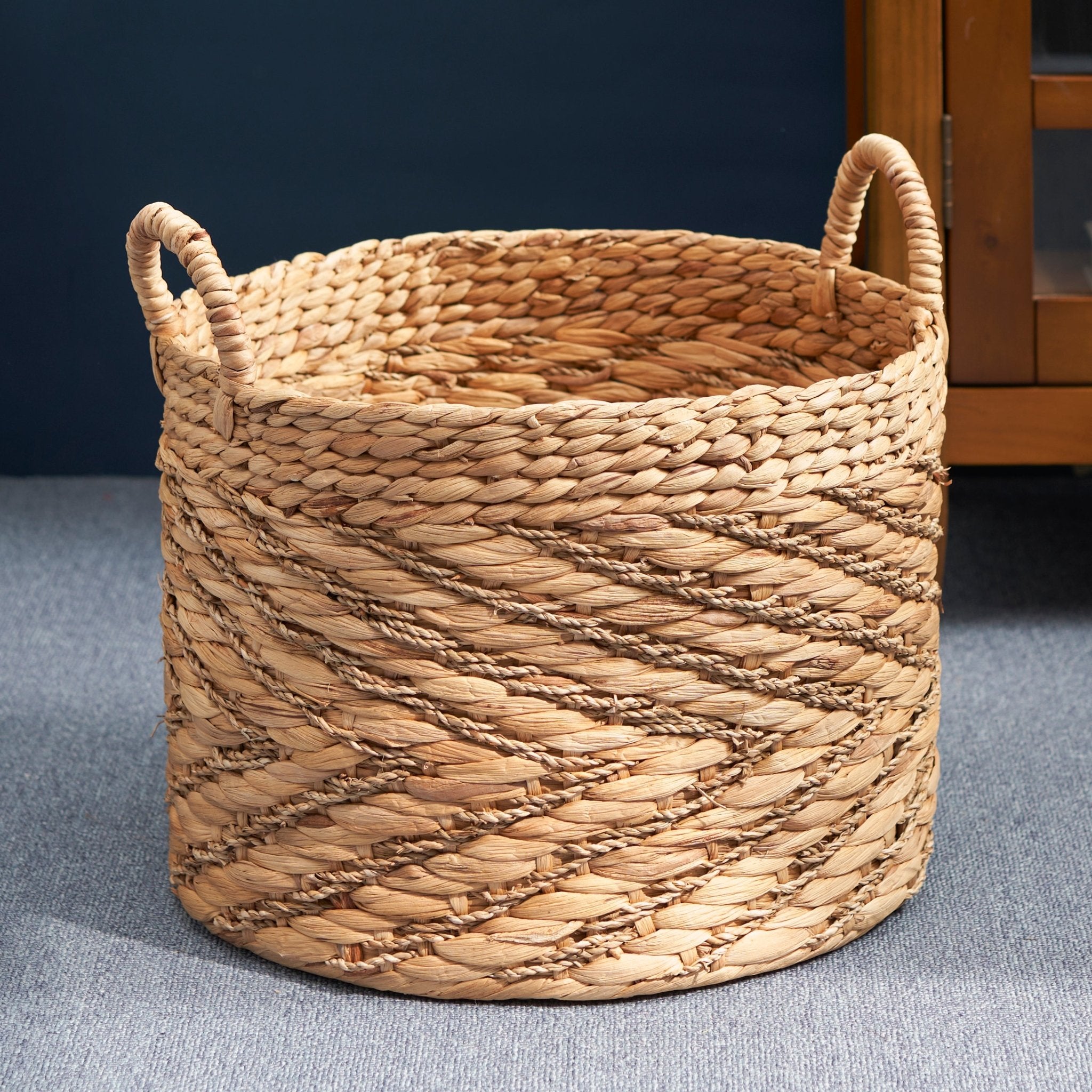 Round Woven Storage Basket with Handles - Baskets