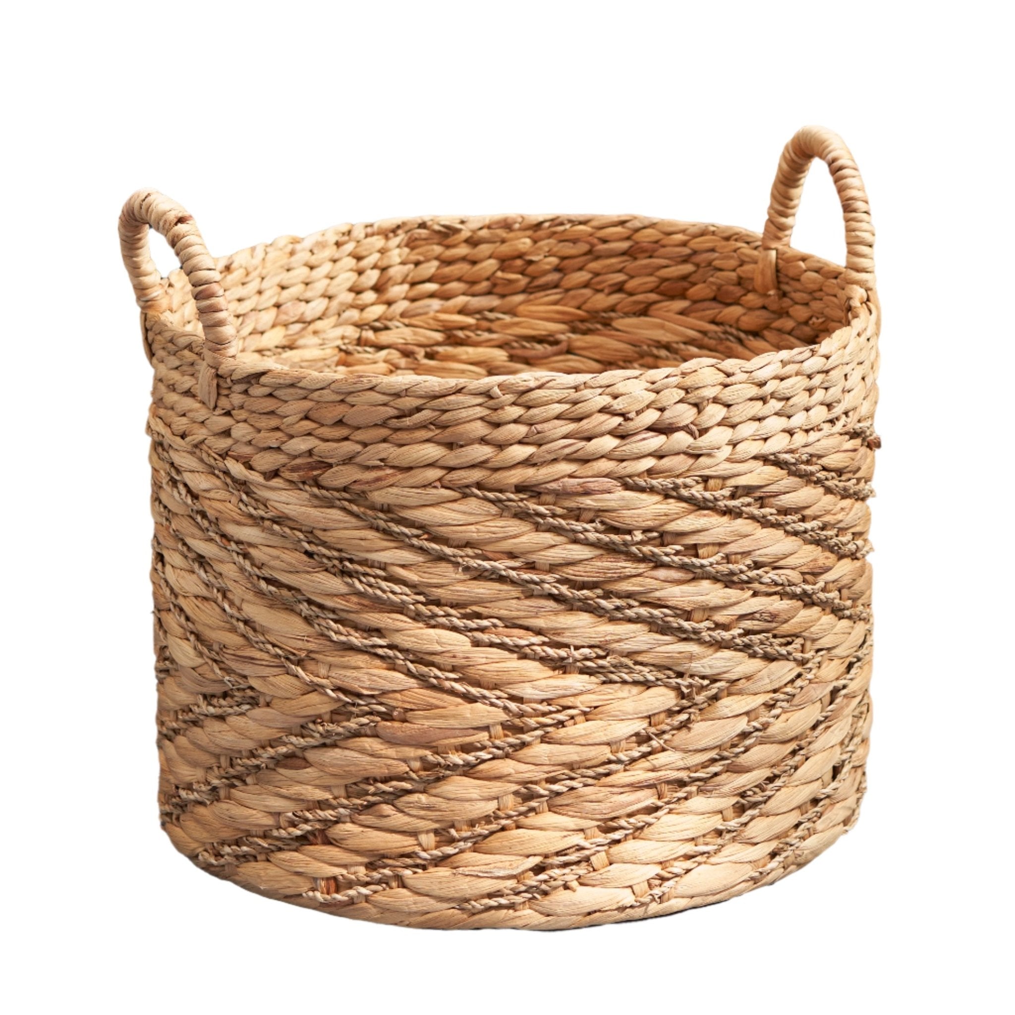 Round Woven Storage Basket with Handles - Baskets