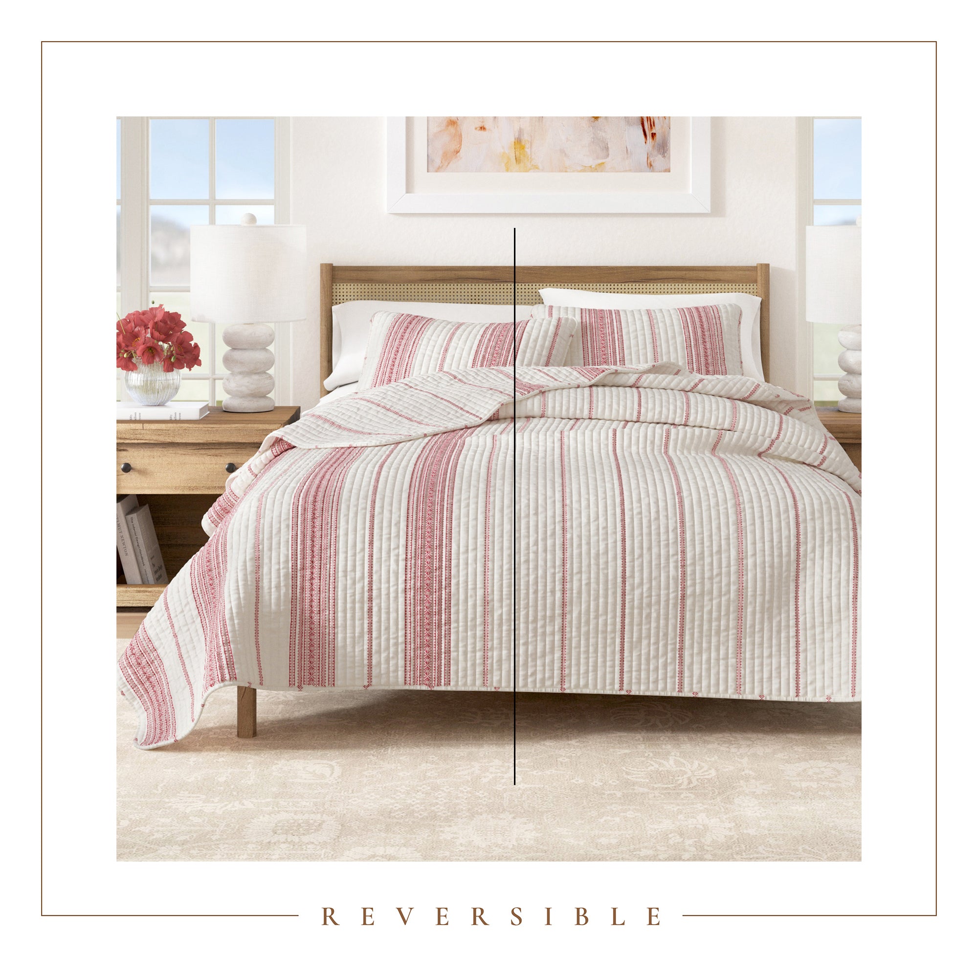 Striped Farmhouse Reversible Quilt Set with Shams