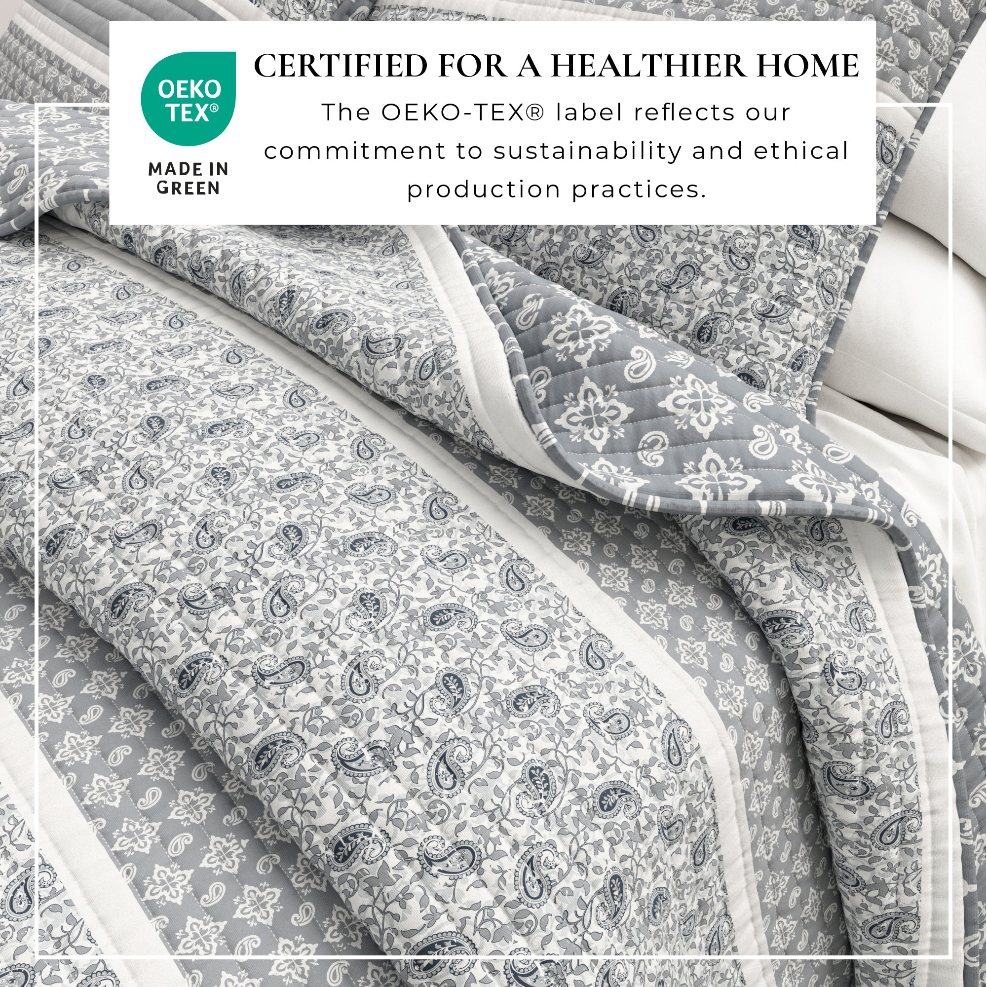 Paisley Patchwork Stripe Reversible Quilt Set with Shams