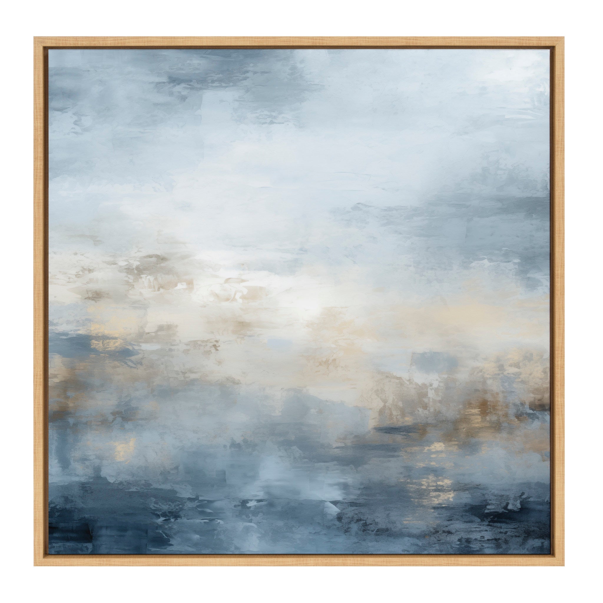 Sylvie Tonal Abstract Blue Framed Canvas by The Creative Bunch Studio