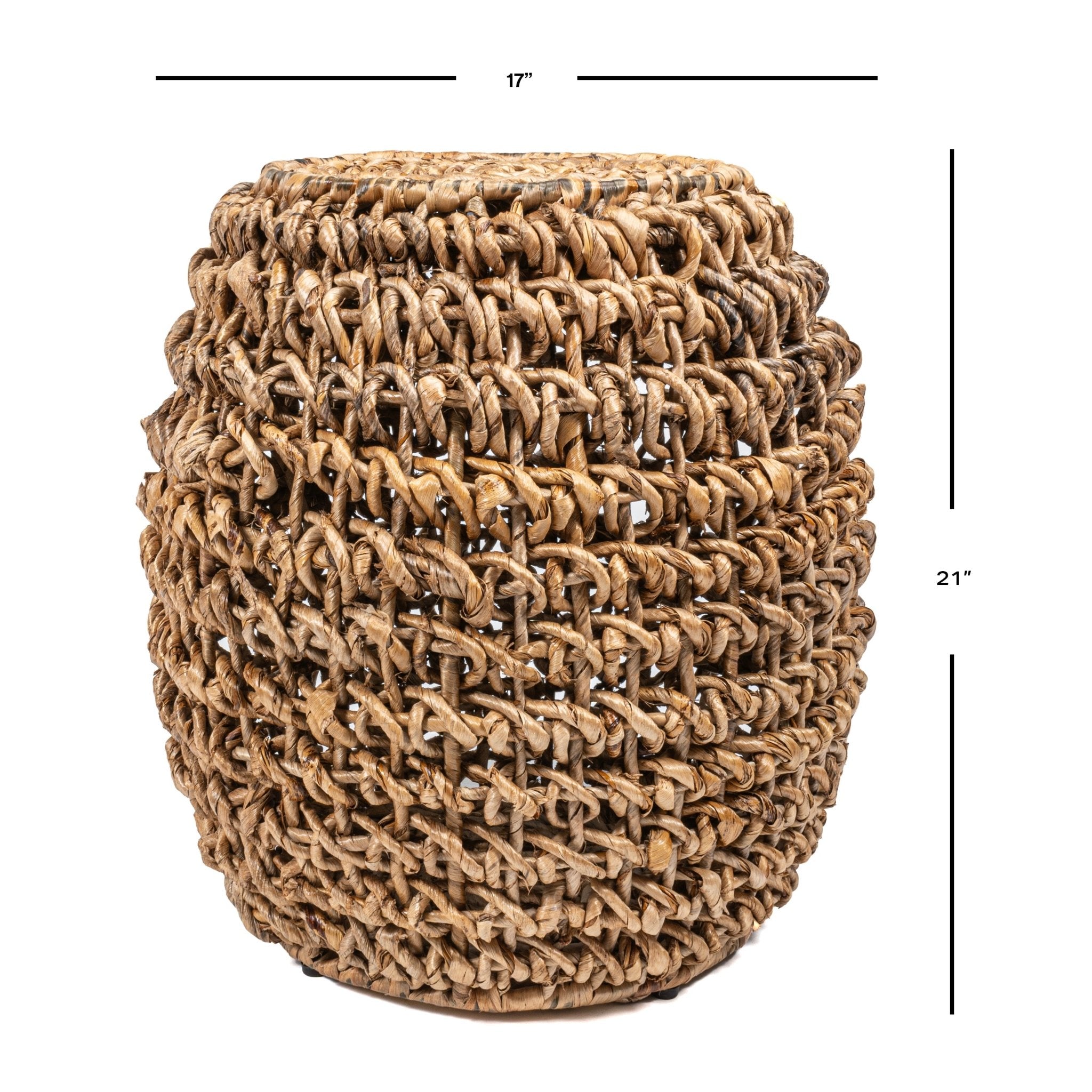 Sage 21" Rustic Bohemian Barrel-Style Abaca/Iron Handwoven Stool - Furniture