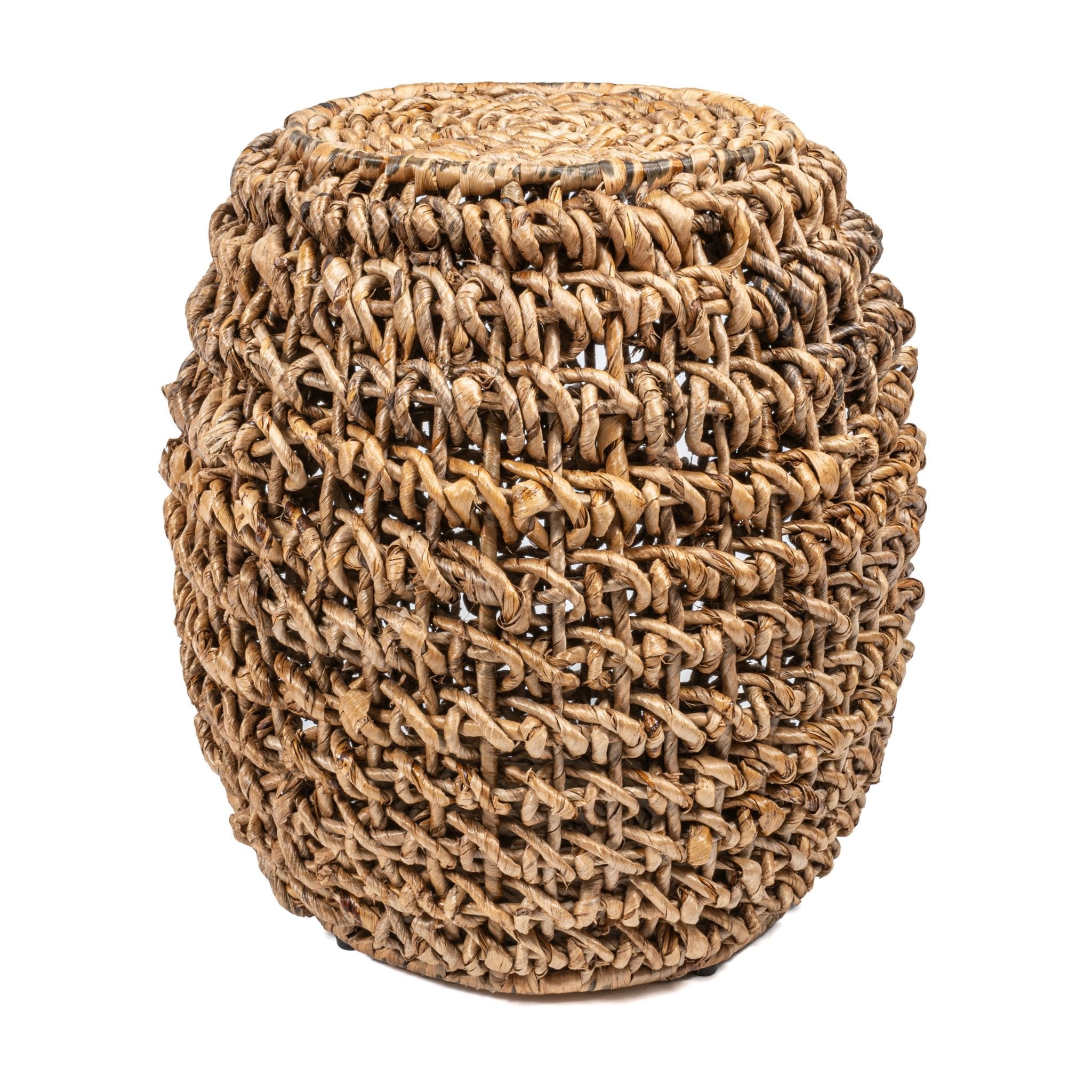 Sage 21" Rustic Bohemian Barrel-Style Abaca/Iron Handwoven Stool - Furniture