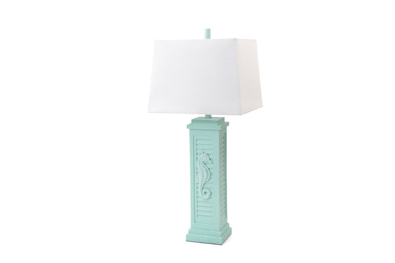 Sea Horse Shutter 32” Resin Teal Lamp with USB, (Set of 2) - Table Lamps