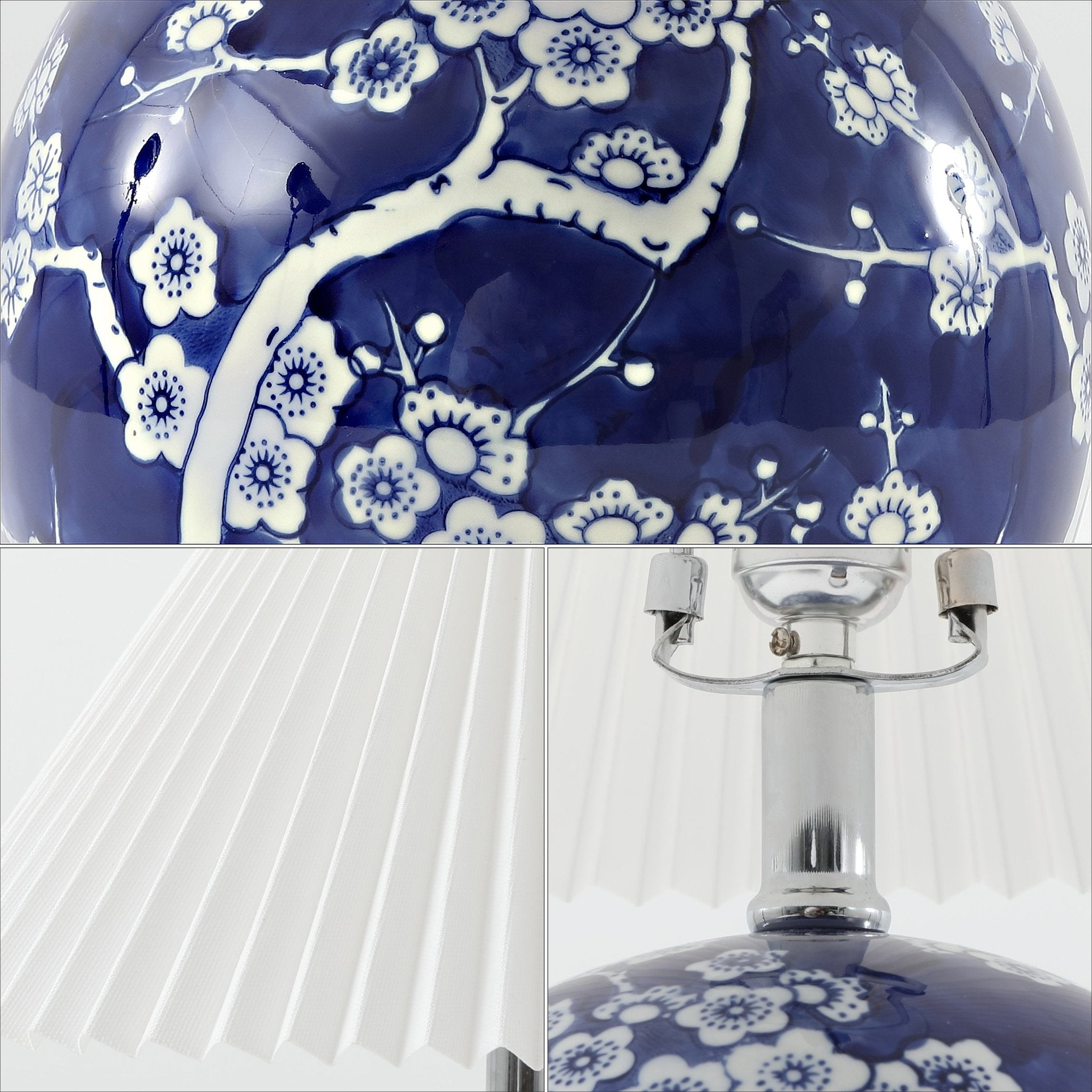 Shishen Cottage Classic Chinoiserie Ceramic Orb LED Table Lamp with Pleated Shade - Table Lamps