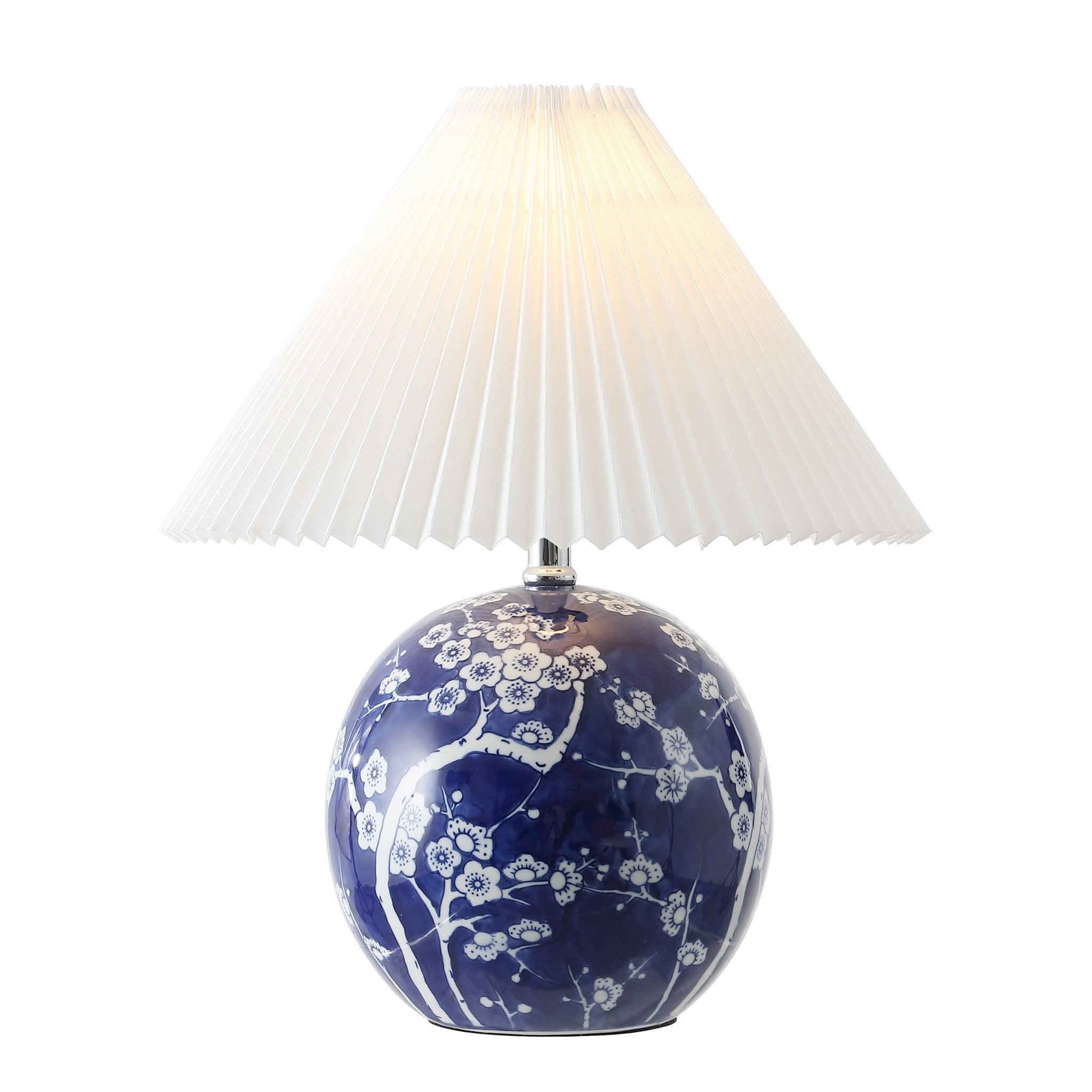 Shishen Cottage Classic Chinoiserie Ceramic Orb LED Table Lamp with Pleated Shade - Table Lamps