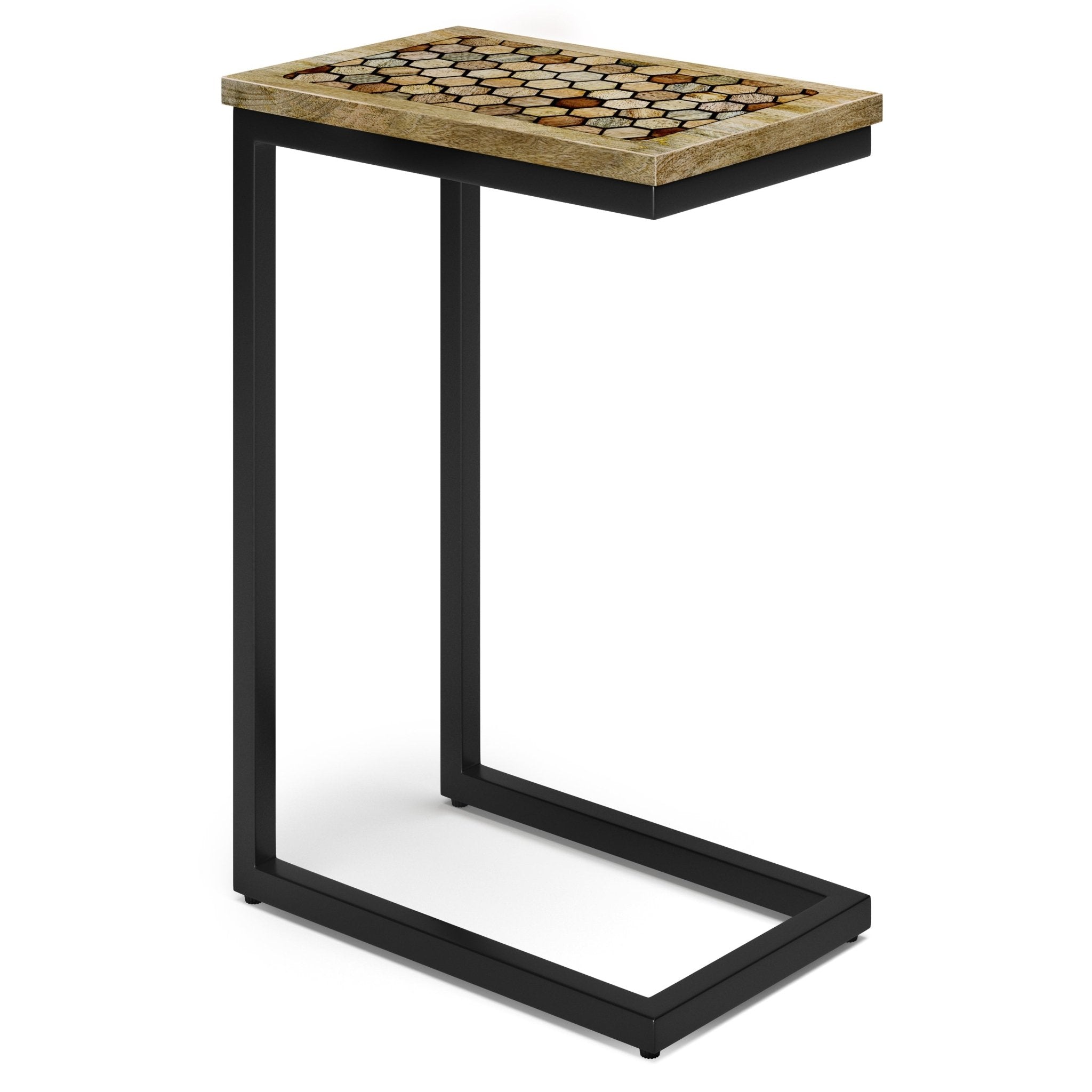 Side Table with Geometric Pattern and Metal Frame - Side Tables