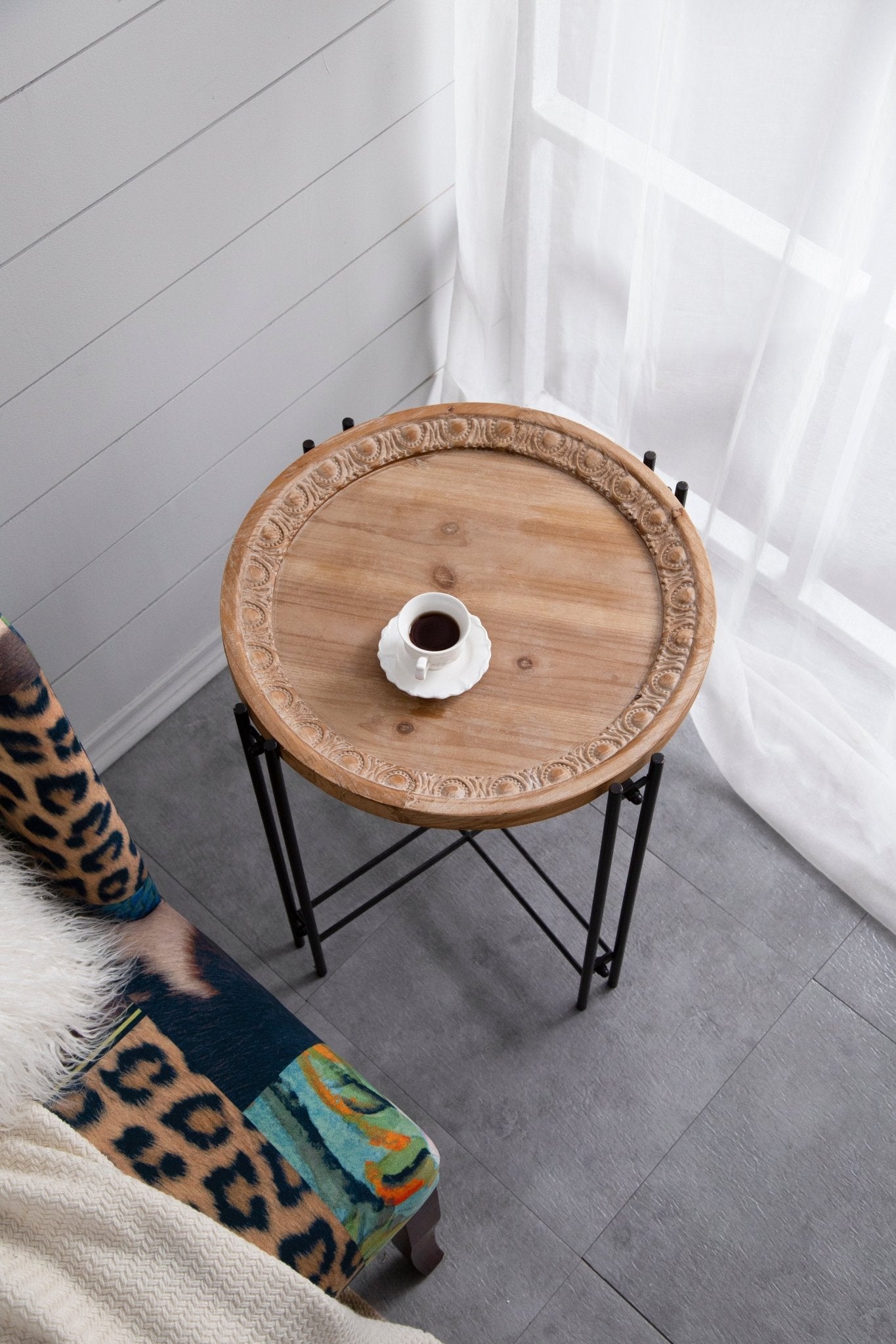 Side Table with Wooden Top and Metal Legs - Side Tables