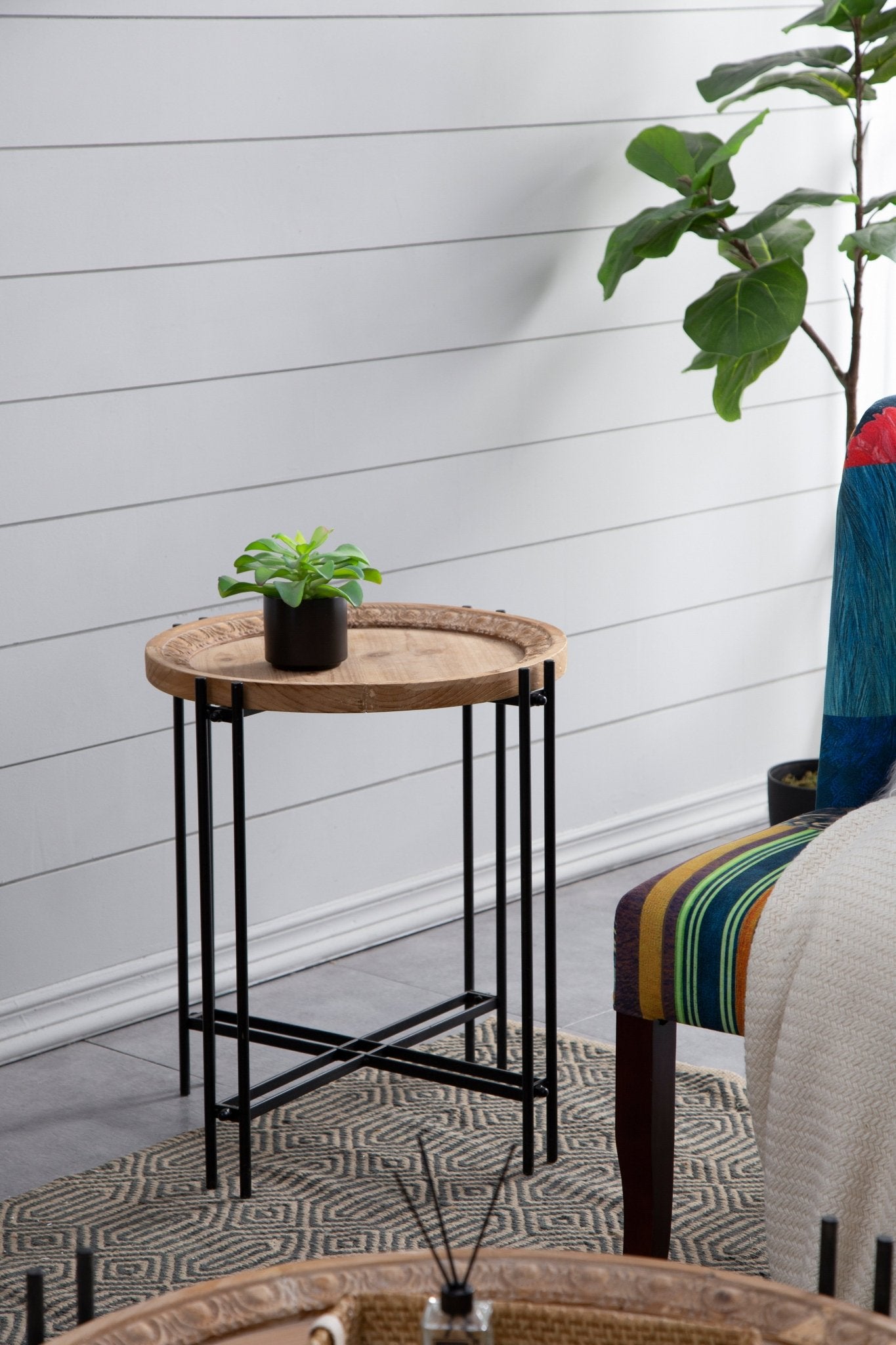 Side Table with Wooden Top and Metal Legs - Side Tables