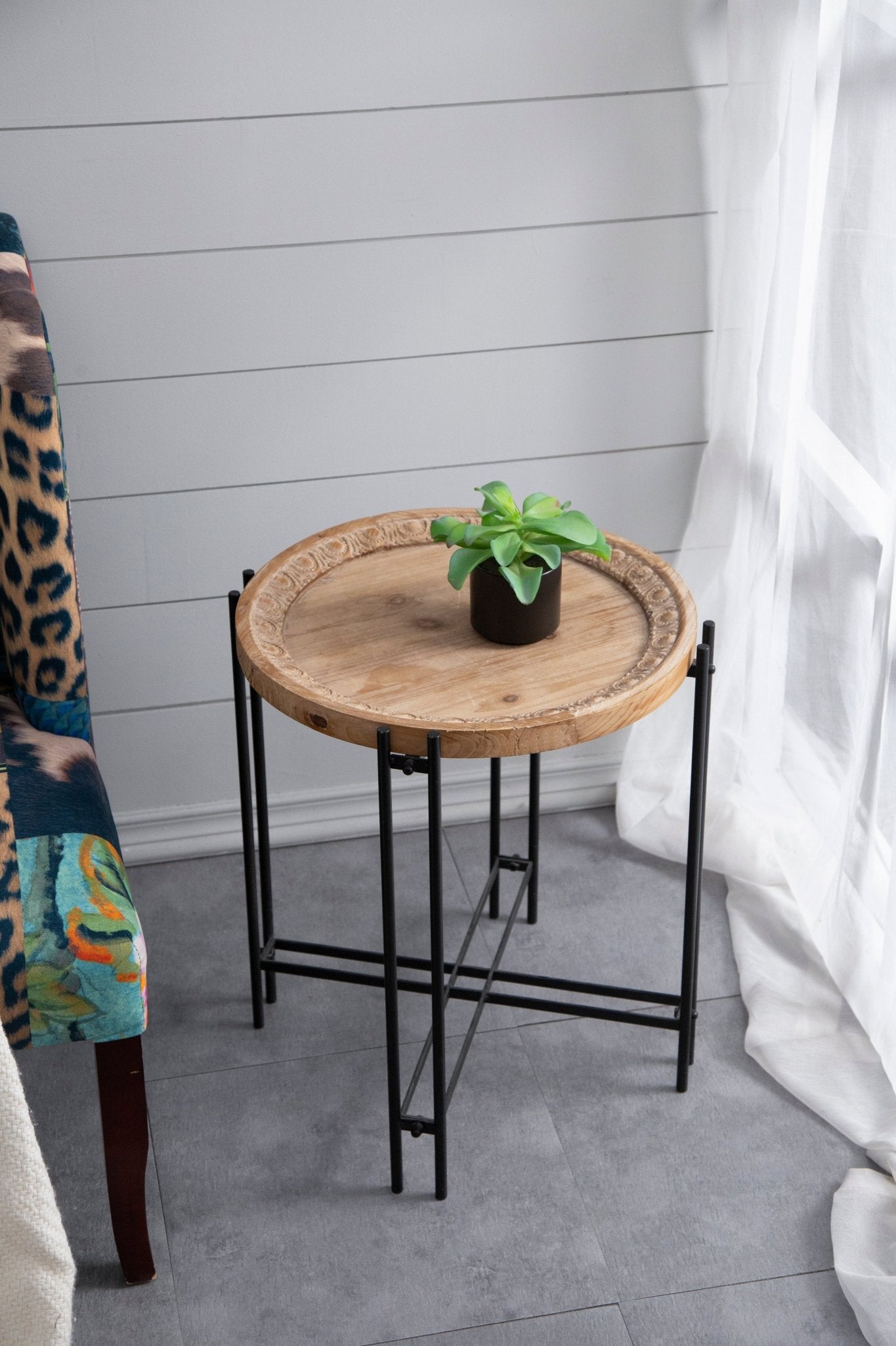 Side Table with Wooden Top and Metal Legs - Side Tables