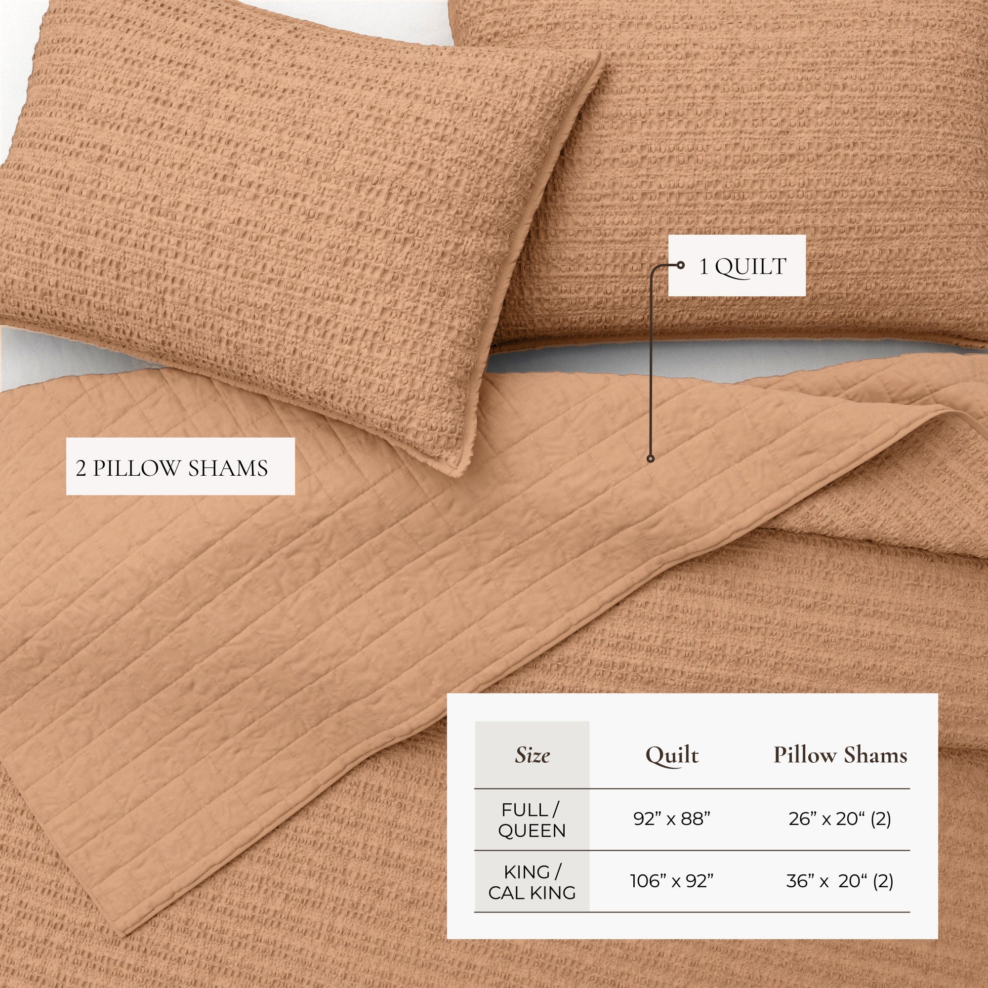 100% Cotton Garment Washed Honeycomb Waffle Quilt and Sham Set