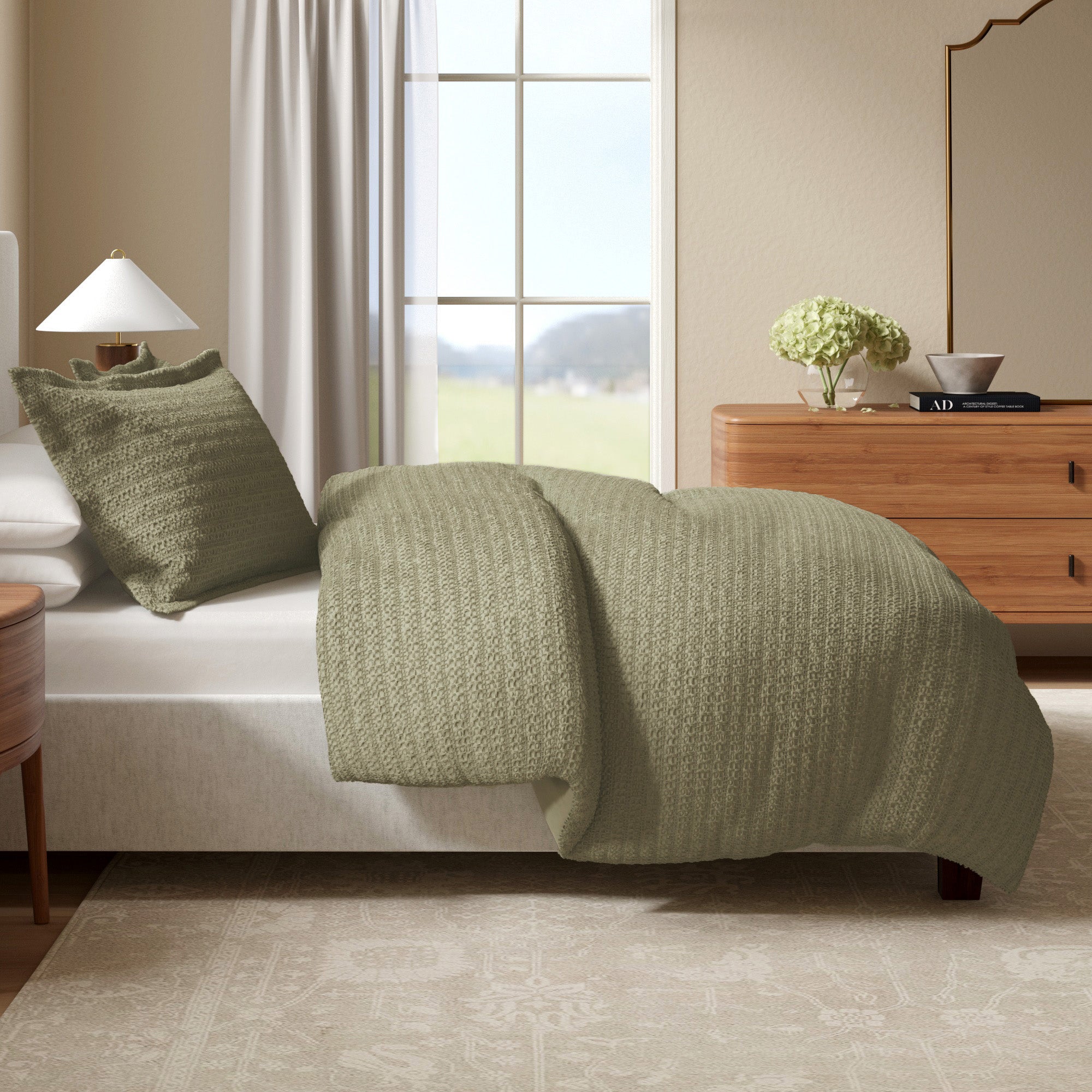 100% Cotton Honeycomb Waffle Textured Duvet Cover with Pillow Shams