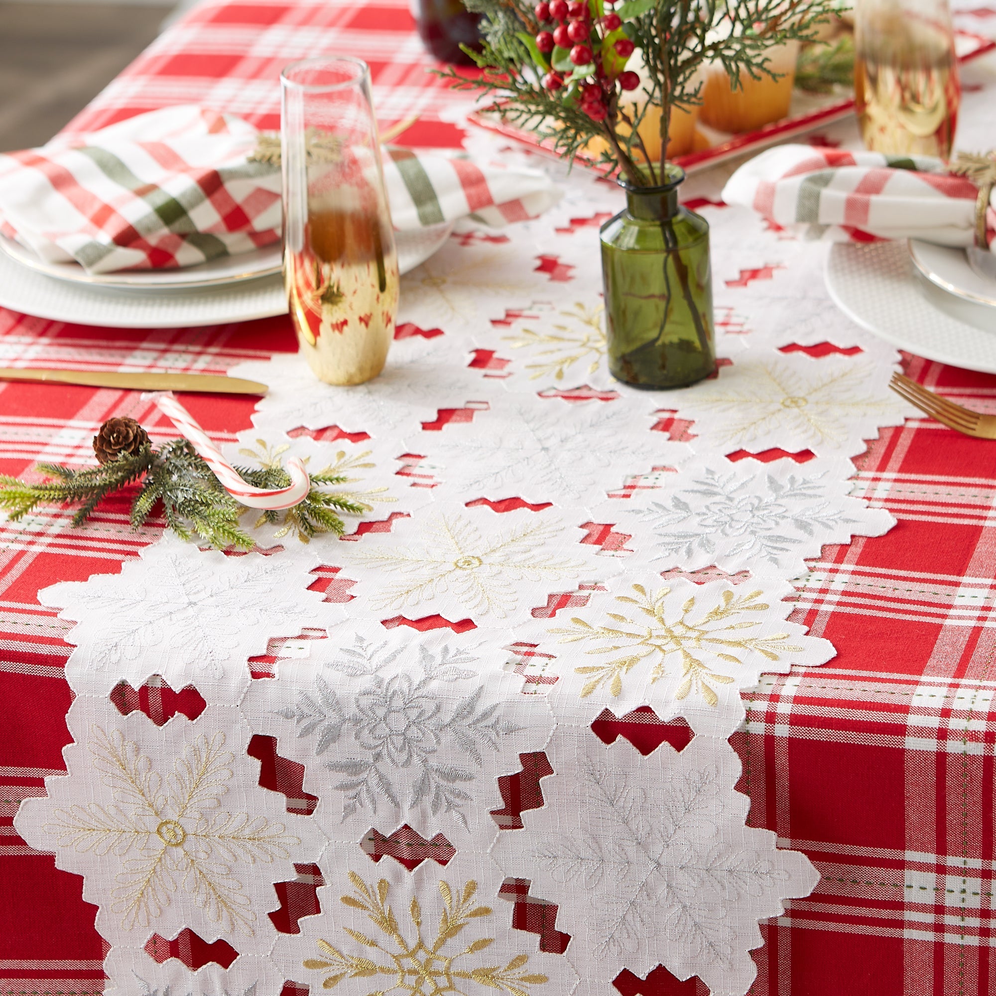 Snowflakes Embroidered Table Runner 14X54 - Table Runners