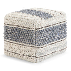 Solara Square Pouf with Handloom Woven Detail on Top and Sides - Pouf