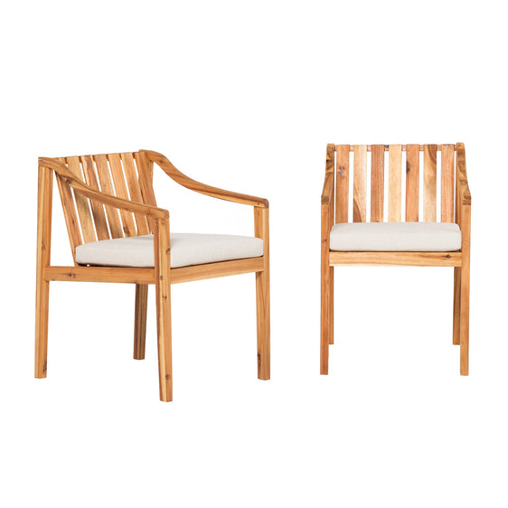Solid Acacia Wood Dining Chair, Set of 2 - Outdoor Patio Chair