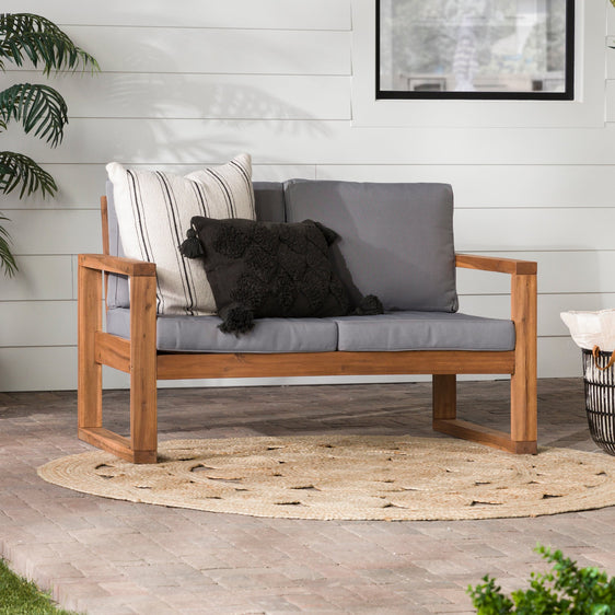 Solid Acacia Wood Loveseat with Cushions - Outdoor Seating