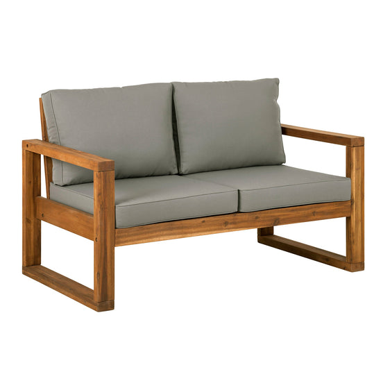 Solid Acacia Wood Loveseat with Cushions - Outdoor Seating