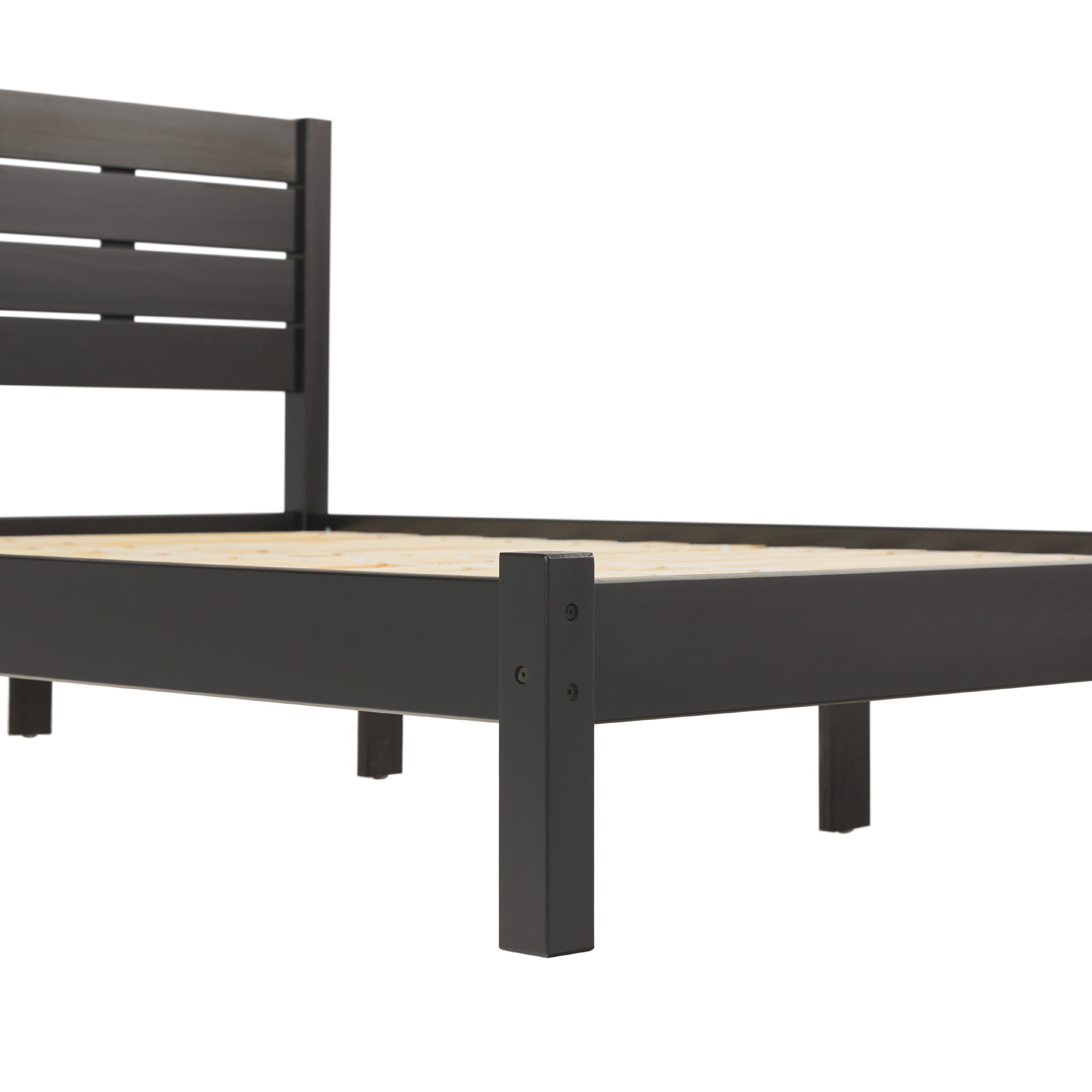 Solid Wood Queen Bed with Slatted Headboard - Beds & Headboards