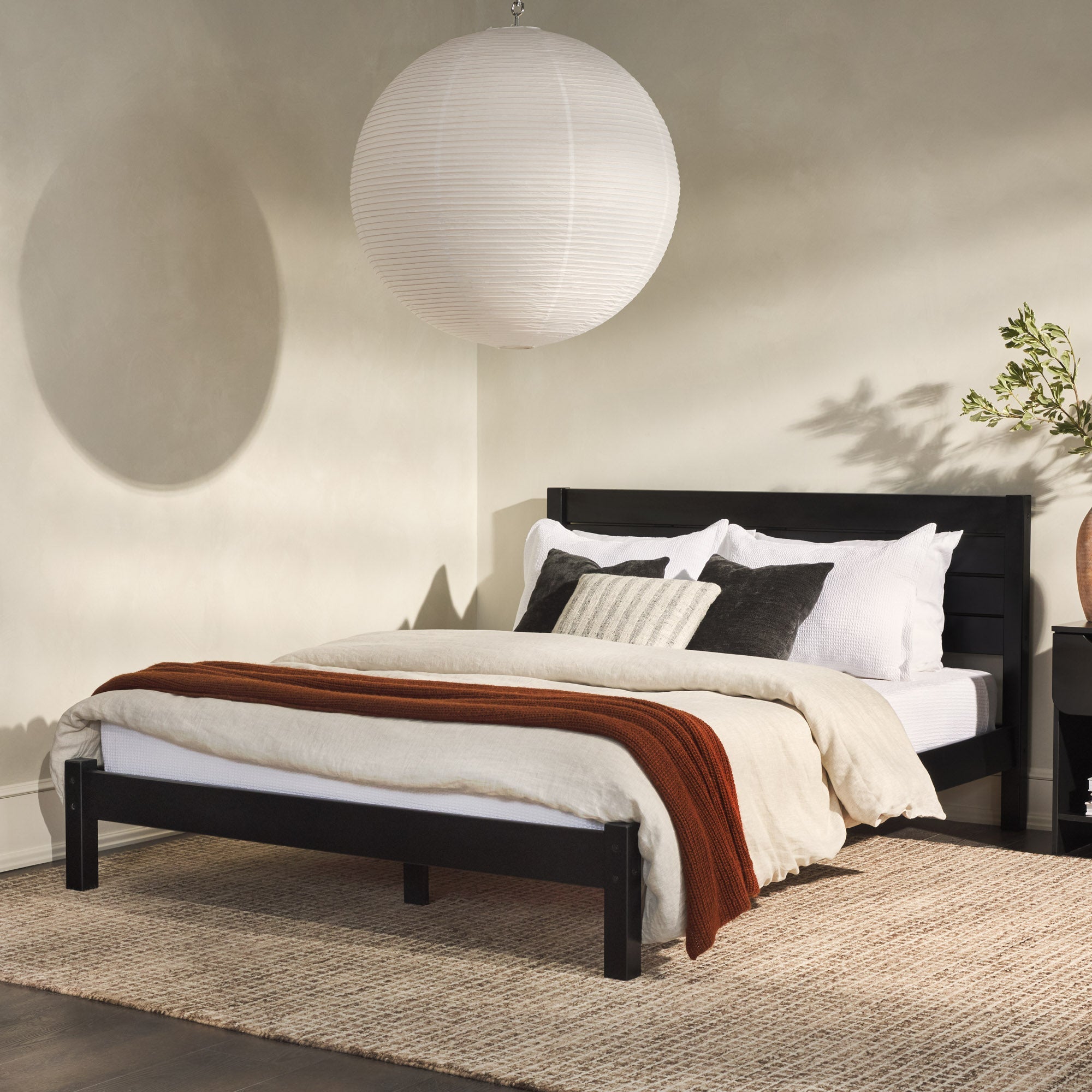 Solid Wood Queen Bed with Slatted Headboard - Beds & Headboards