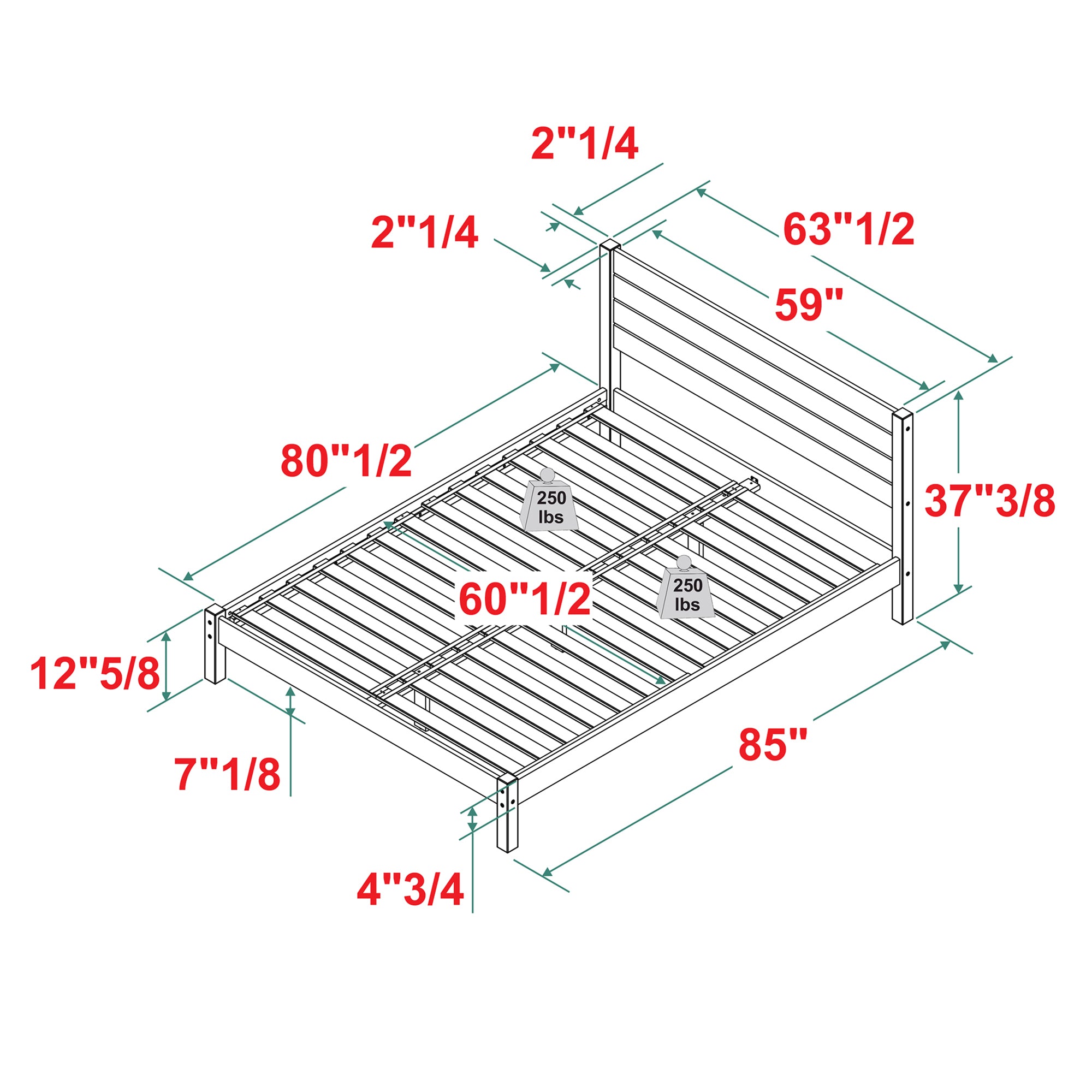 Solid Wood Queen Bed with Slatted Headboard - Beds & Headboards