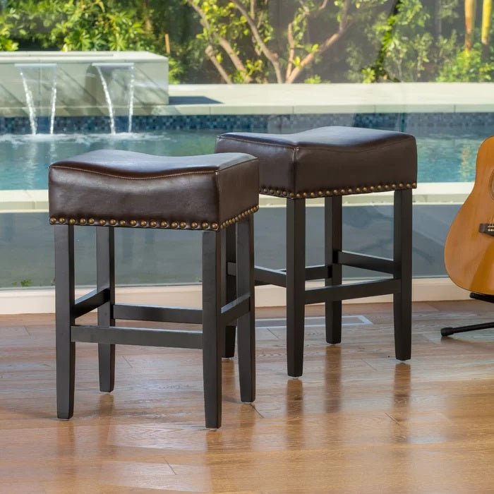 Soltique Backless Dining Counter Stool with Leather Upholstered and Nailhead Trim, Set of 2 - Counter Stools