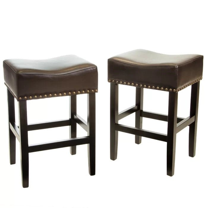 Soltique Backless Dining Counter Stool with Leather Upholstered and Nailhead Trim, Set of 2 - Counter Stools