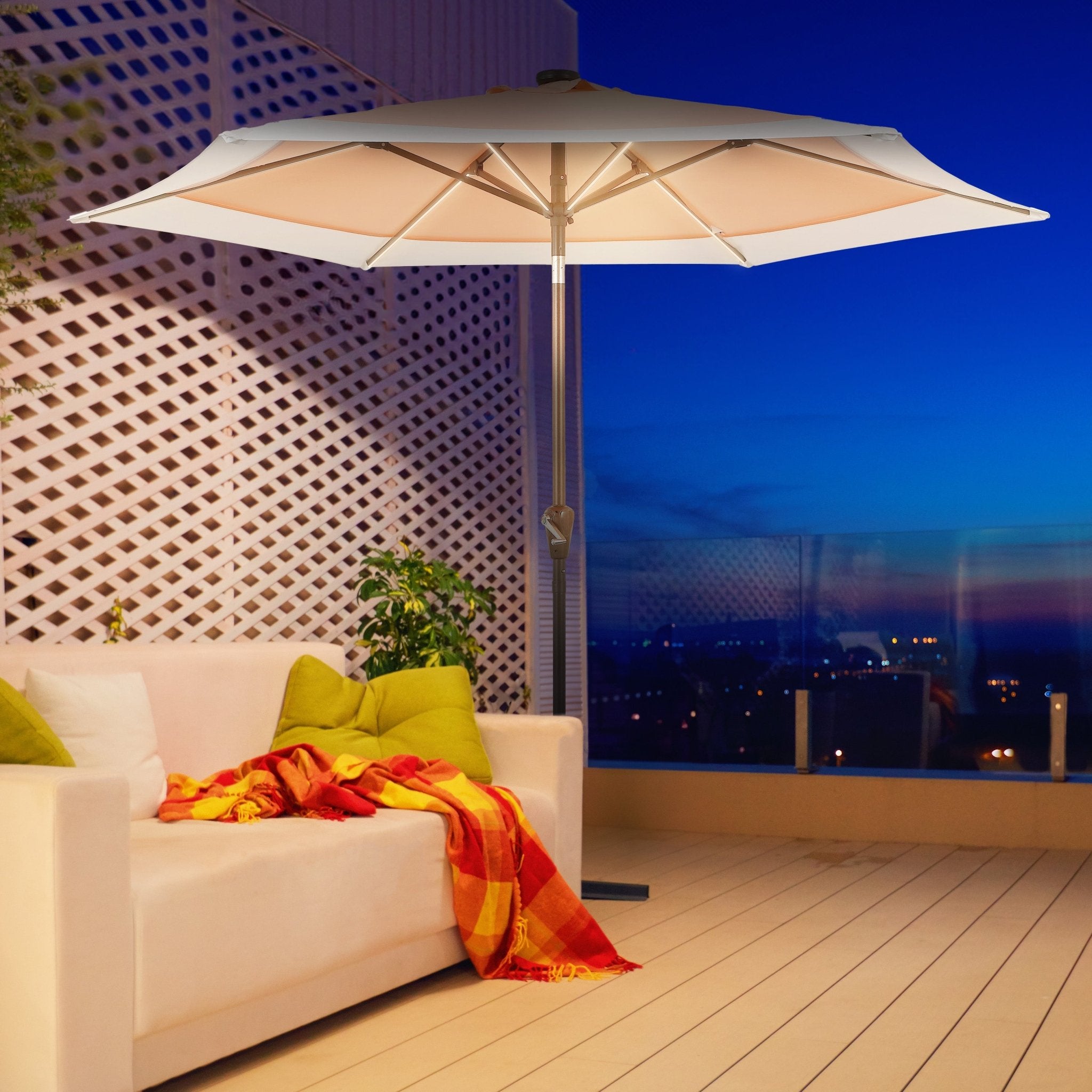Spencer Classic Coastal 2 - Tone Solar LED Market Patio Umbrella with 12 LED Strip Lights - Outdoor Umbrellas