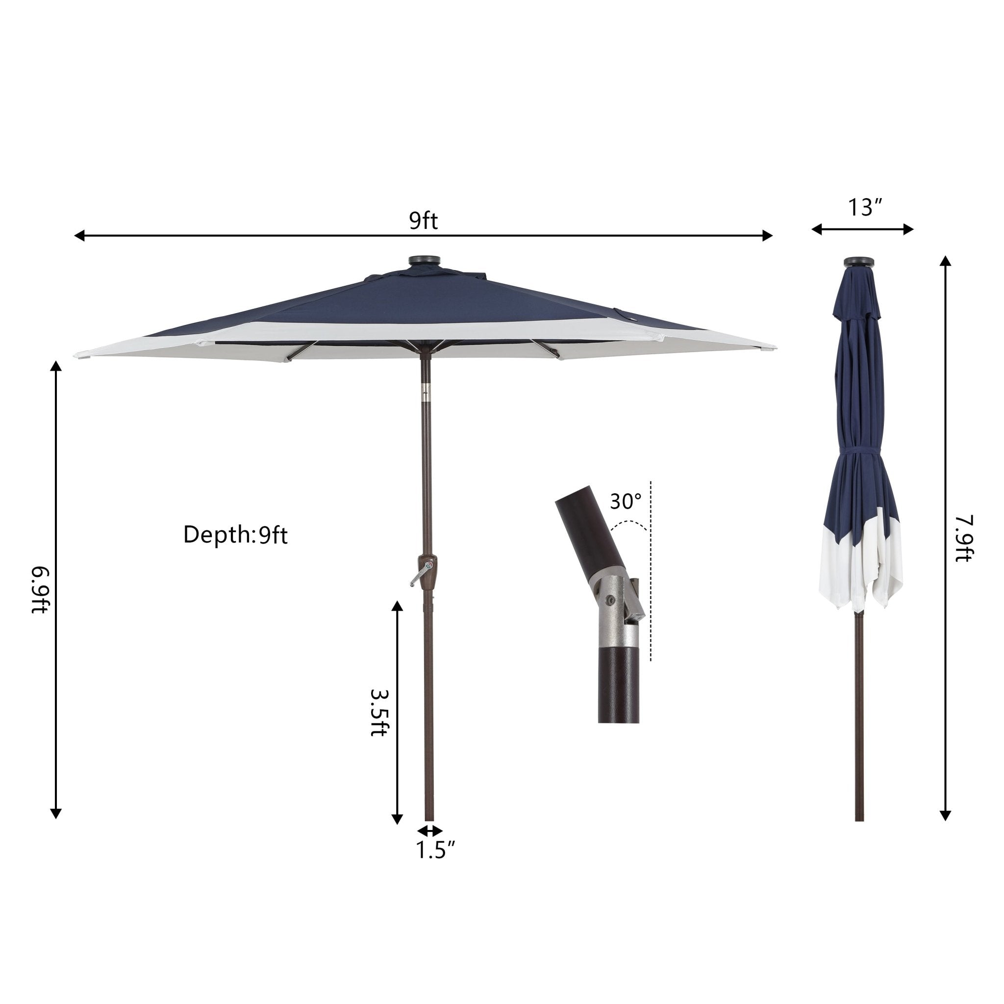 Spencer Classic Coastal 2 - Tone Solar LED Market Patio Umbrella with 12 LED Strip Lights - Outdoor Umbrellas