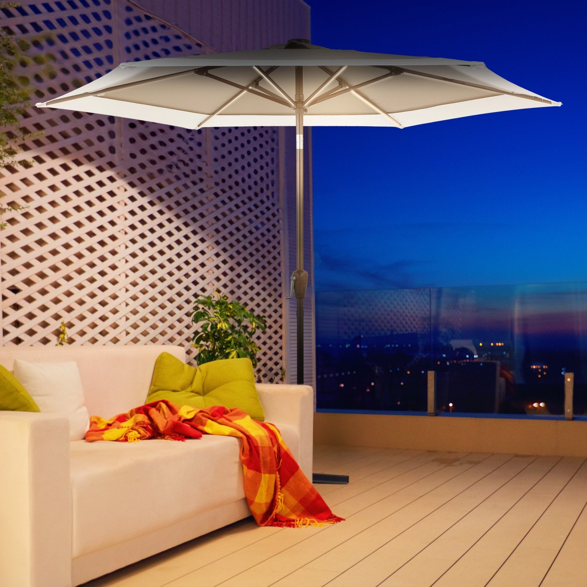 Spencer Classic Coastal 2 - Tone Solar LED Market Patio Umbrella with 12 LED Strip Lights - Outdoor Umbrellas