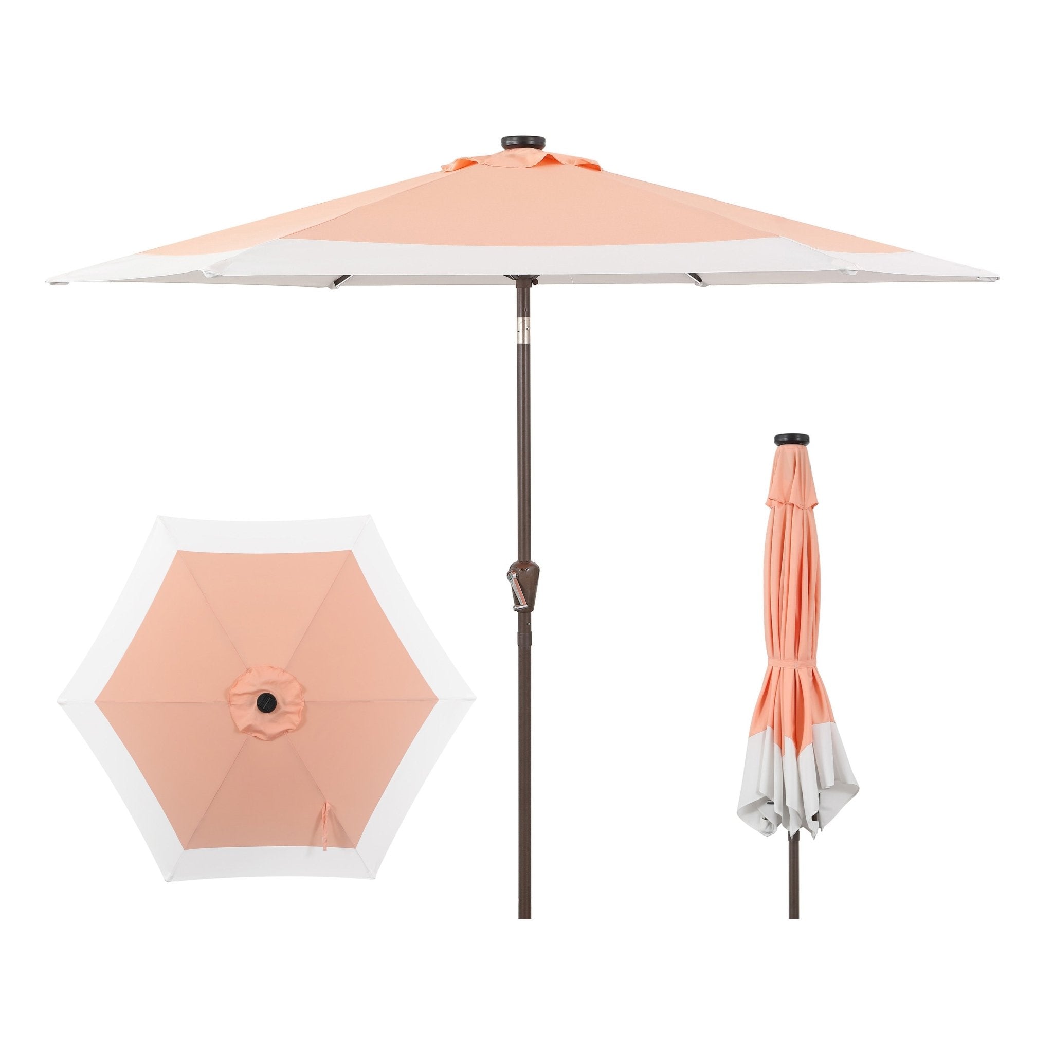 JONATHAN Y Coastal 2-Tone Solar LED Market Patio Umbrella with 12 LED Strip Lights JONATHAN Y Coastal 2-Tone Solar LED Market Patio Umbrella with 12 LED Strip Lights