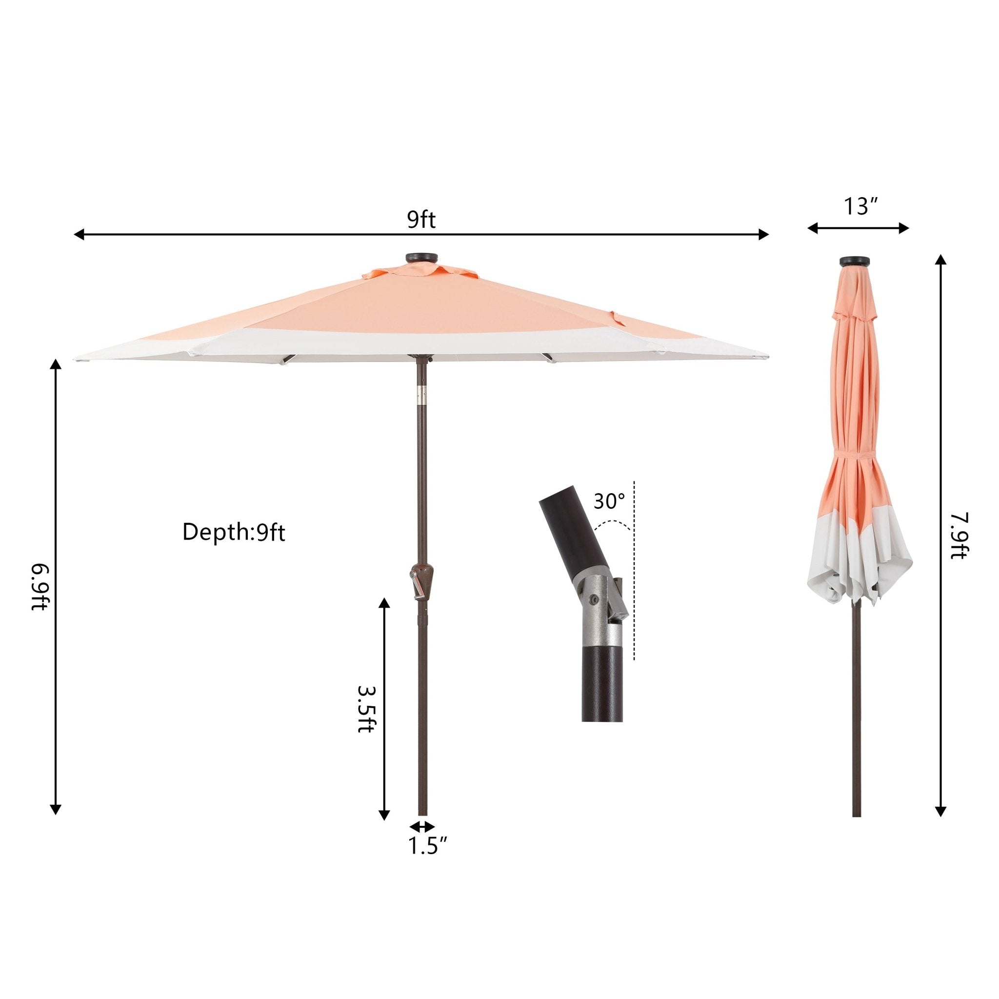 Spencer Classic Coastal 2 - Tone Solar LED Market Patio Umbrella with 12 LED Strip Lights - Outdoor Umbrellas