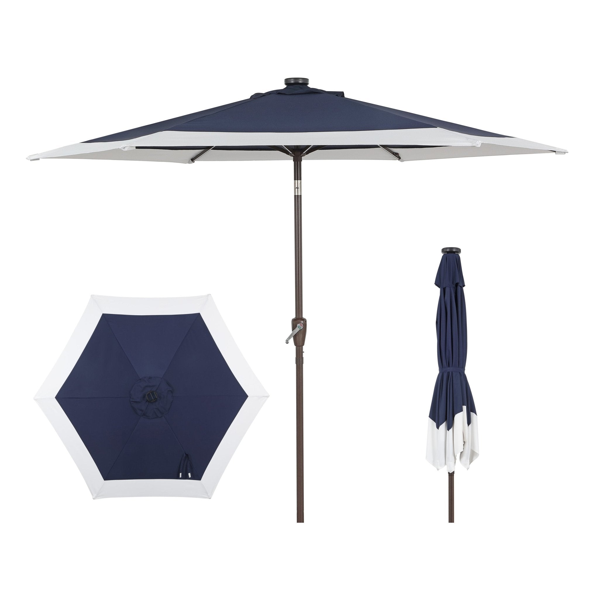 JONATHAN Y Coastal 2-Tone Solar LED Market Patio Umbrella with 12 LED Strip Lights JONATHAN Y Coastal 2-Tone Solar LED Market Patio Umbrella with 12 LED Strip Lights