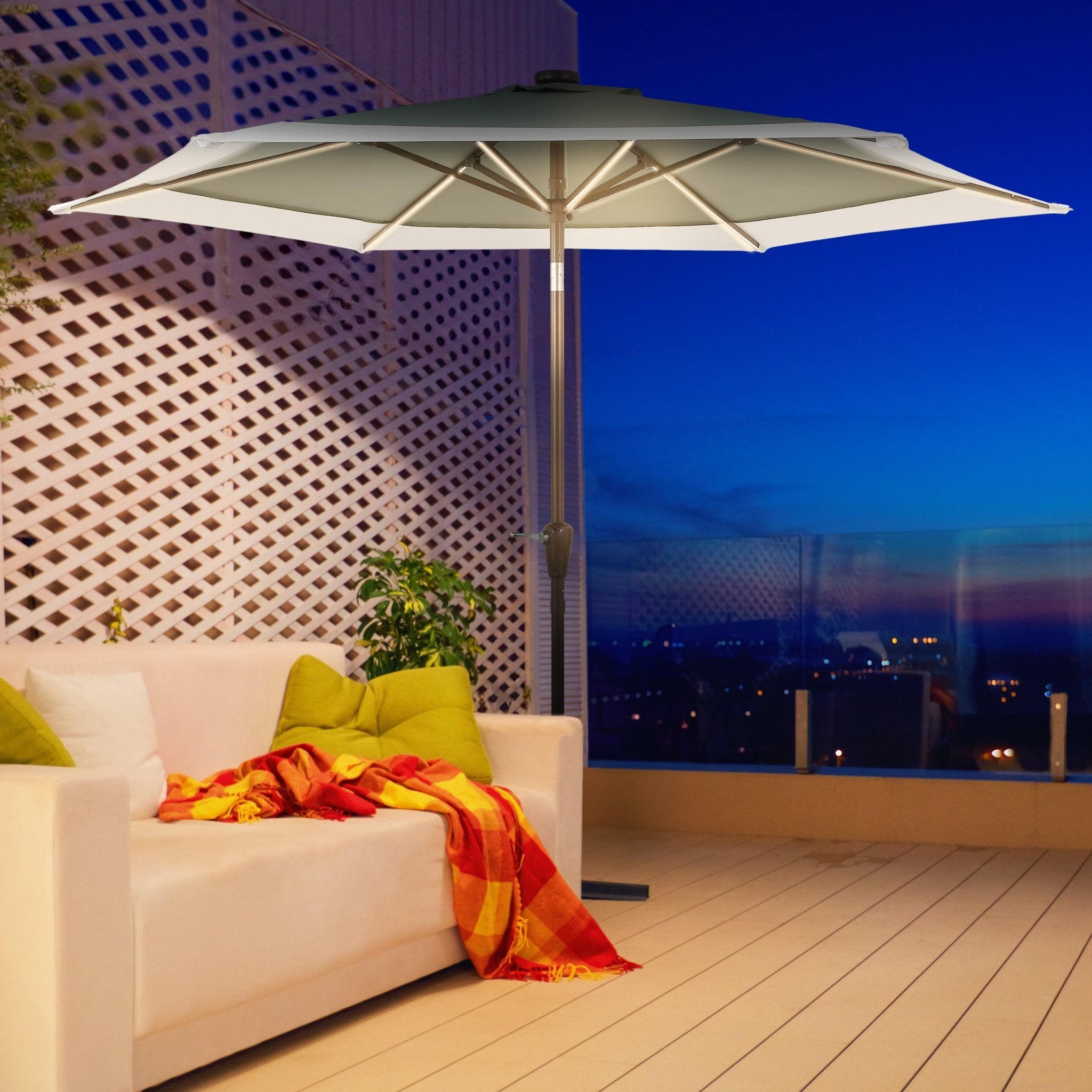 Spencer Classic Coastal 2 - Tone Solar LED Market Patio Umbrella with 12 LED Strip Lights - Outdoor Umbrellas