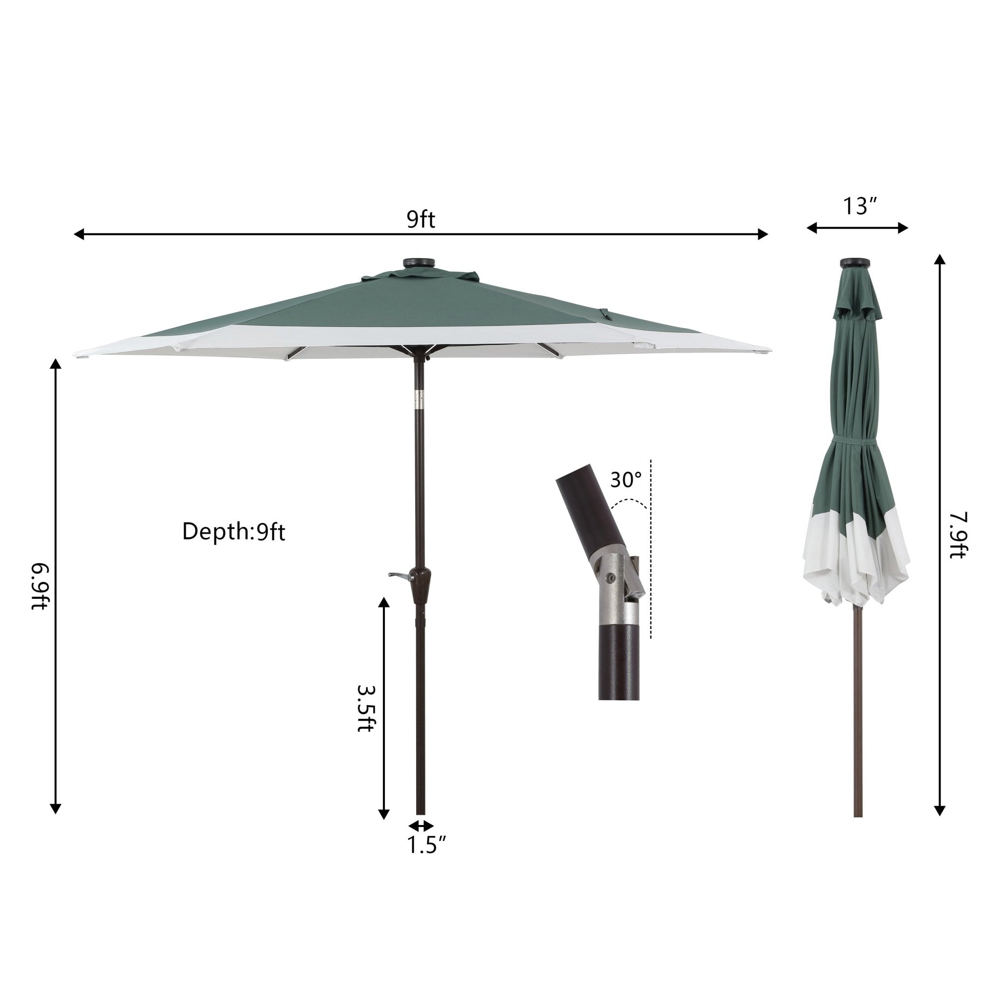 Spencer Classic Coastal 2 - Tone Solar LED Market Patio Umbrella with 12 LED Strip Lights - Outdoor Umbrellas
