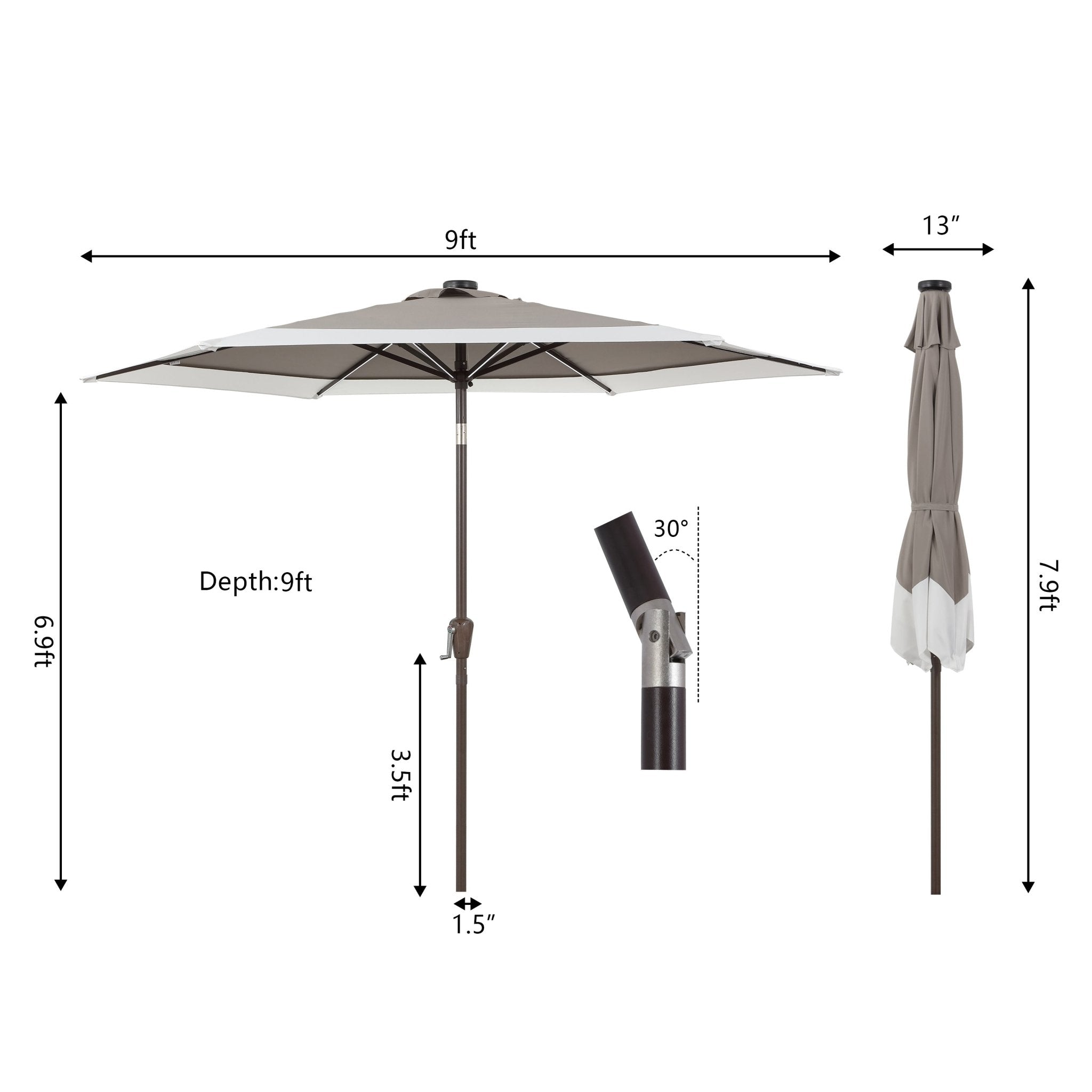 Spencer Classic Coastal 2 - Tone Solar LED Market Patio Umbrella with 12 LED Strip Lights - Outdoor Umbrellas