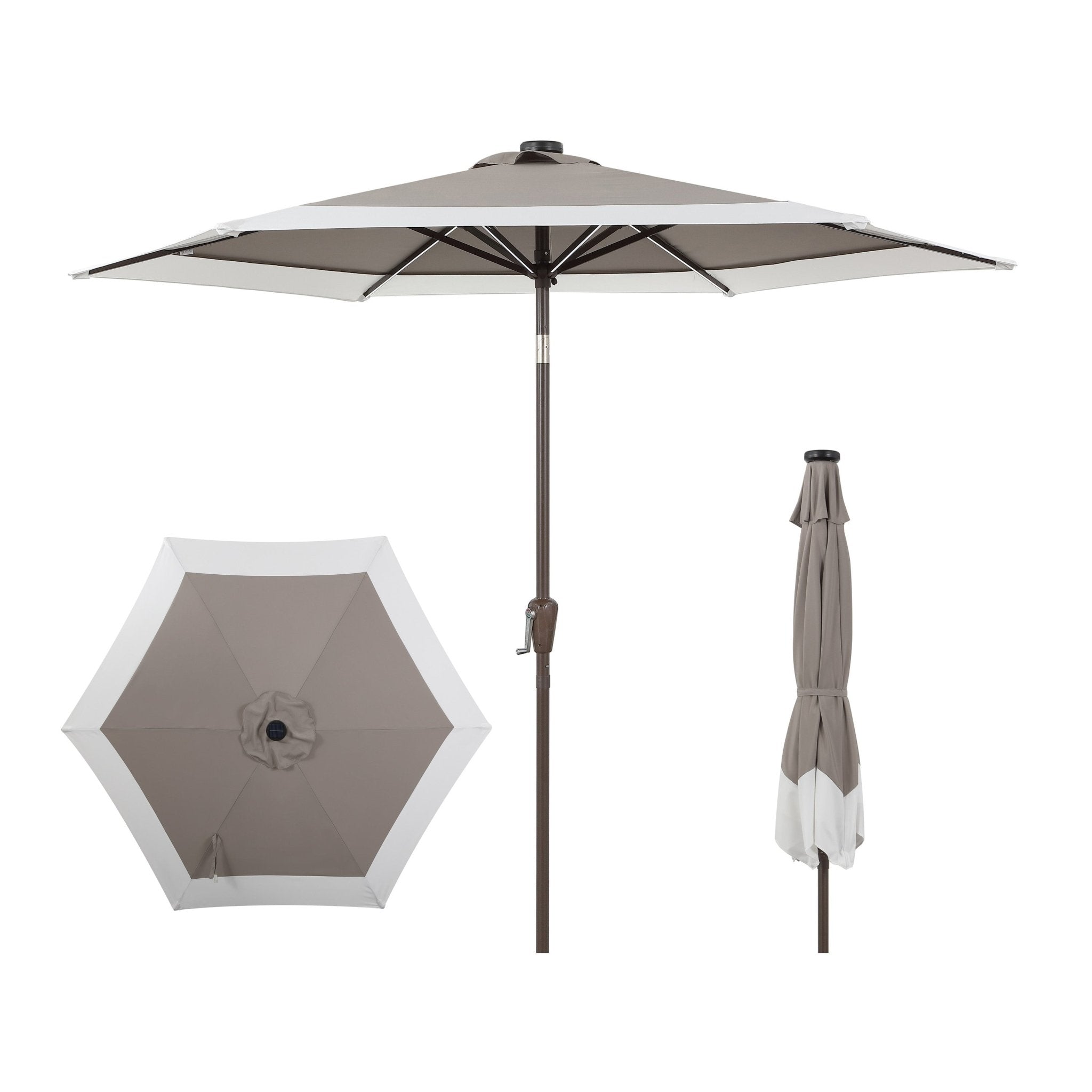 JONATHAN Y Coastal 2-Tone Solar LED Market Patio Umbrella with 12 LED Strip Lights JONATHAN Y Coastal 2-Tone Solar LED Market Patio Umbrella with 12 LED Strip Lights
