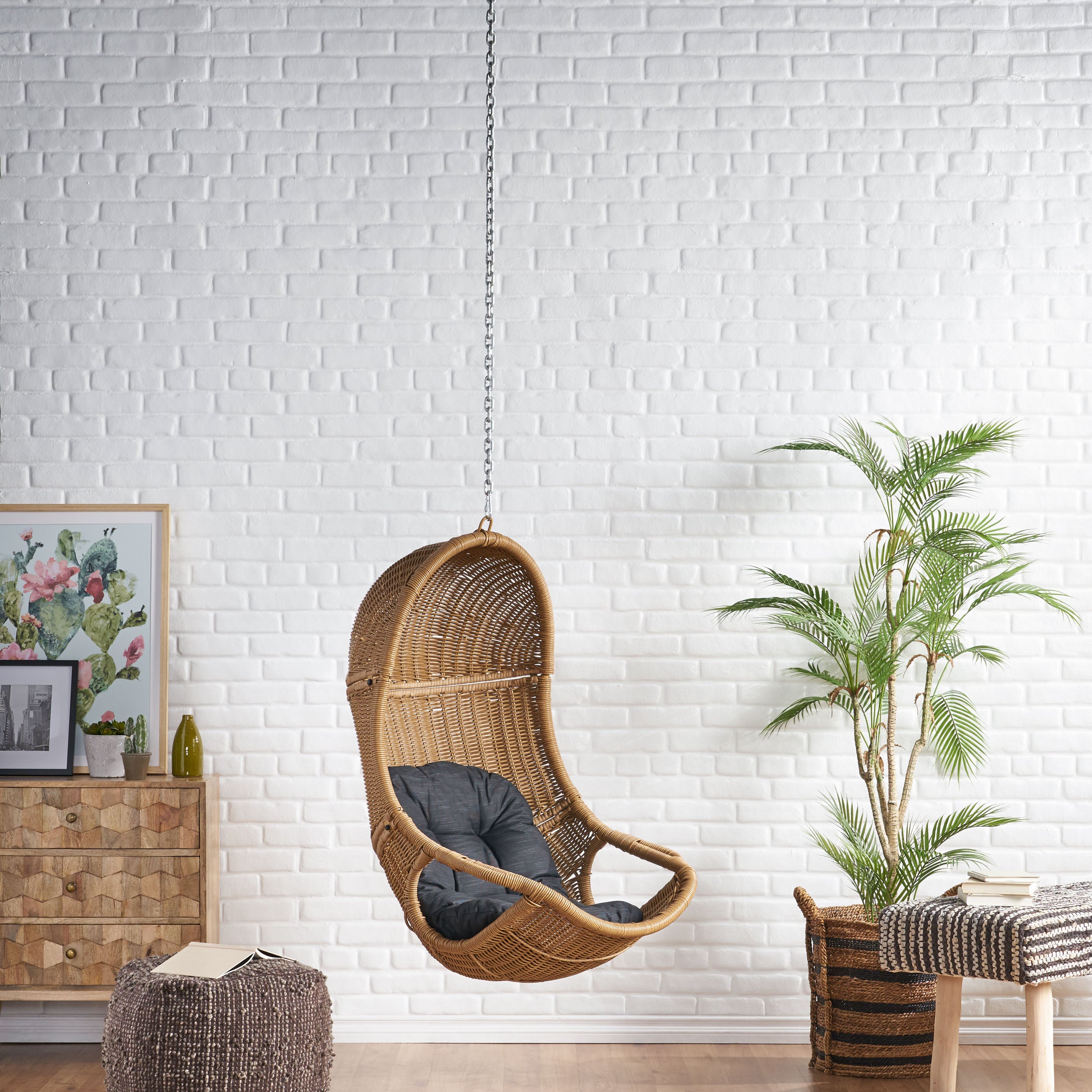Berrien Outdoor/Indoor Wicker Hanging Swing Chair with 8-Foot Chain