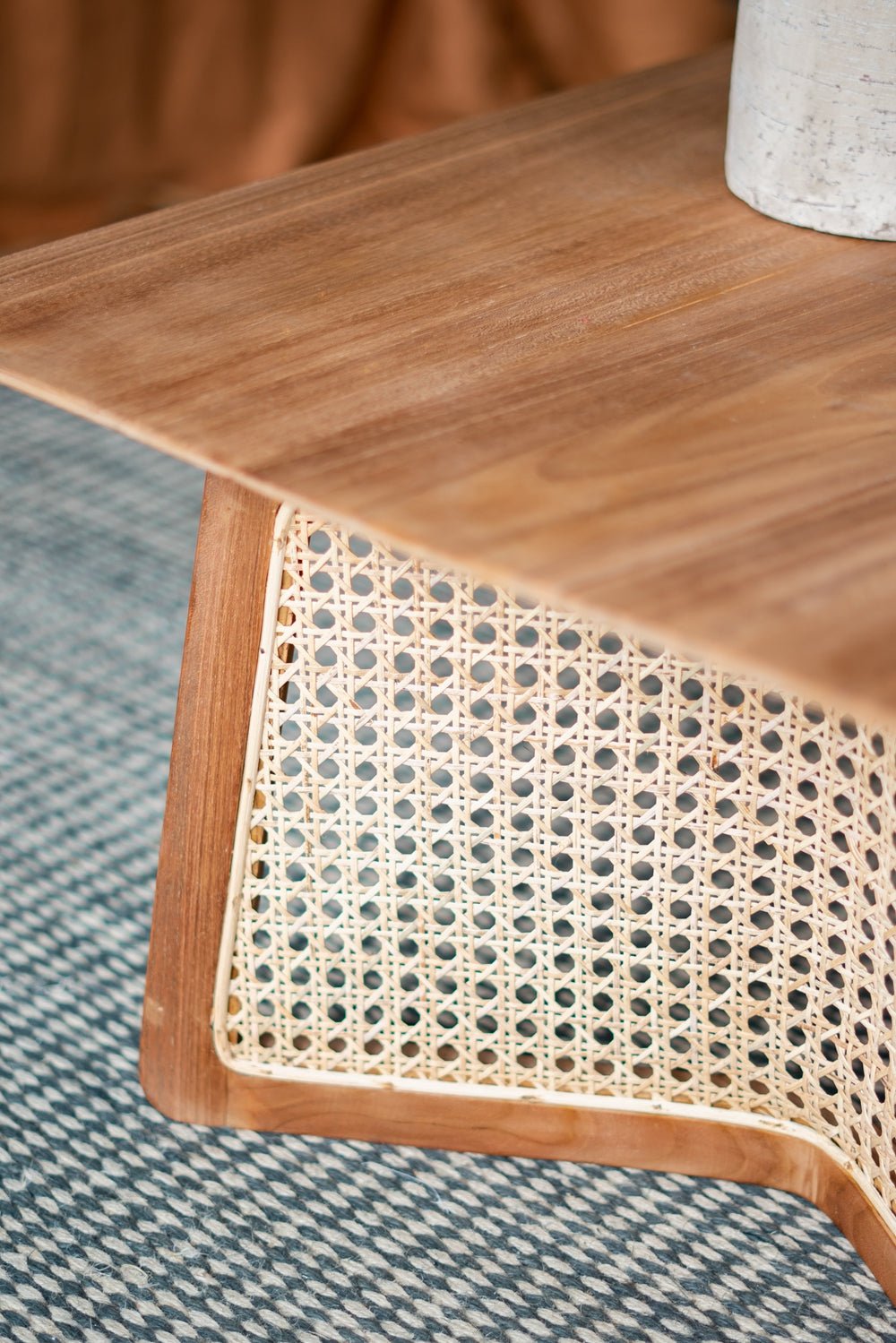 Square Coffee Table with Wooden Top and Rattan Base - Coffee Tables