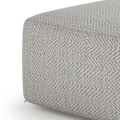 Square Pouf with Mélange Pattern Woven Fabric and Concealed Bottom Zipper - Pouf