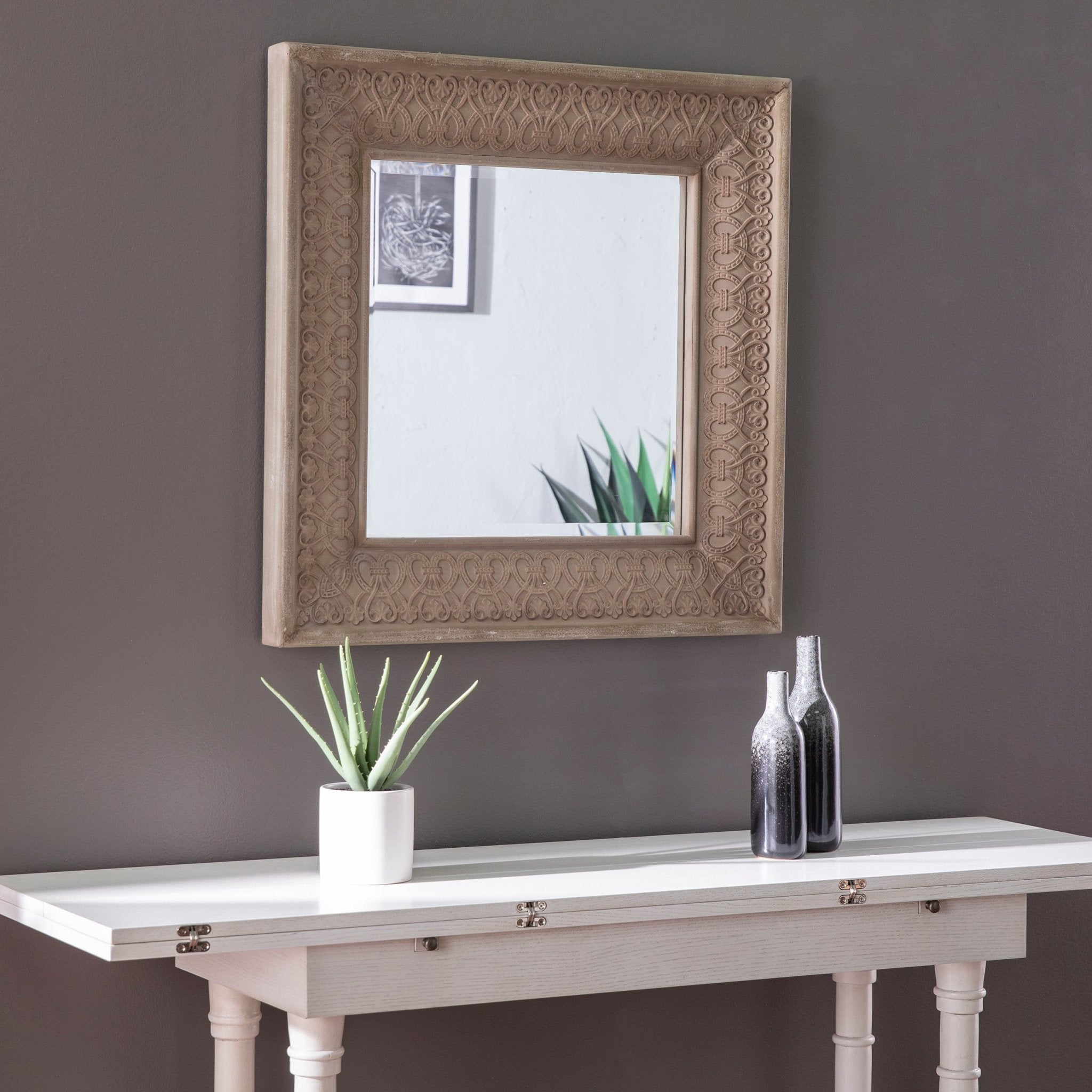 Square Wall Mirror with Intricate Detail - Mirrors