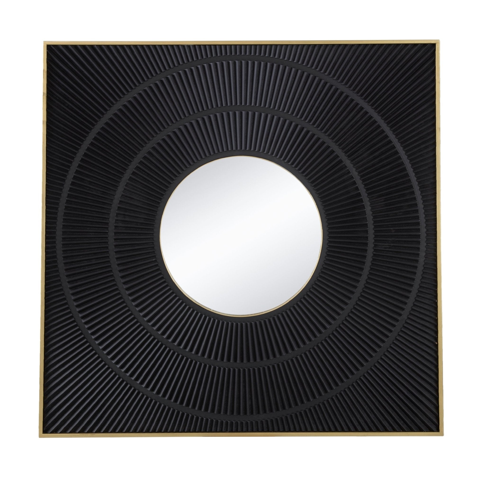 Square Wall Mirror with Pleated Design and Gold Iron Frame - Mirrors